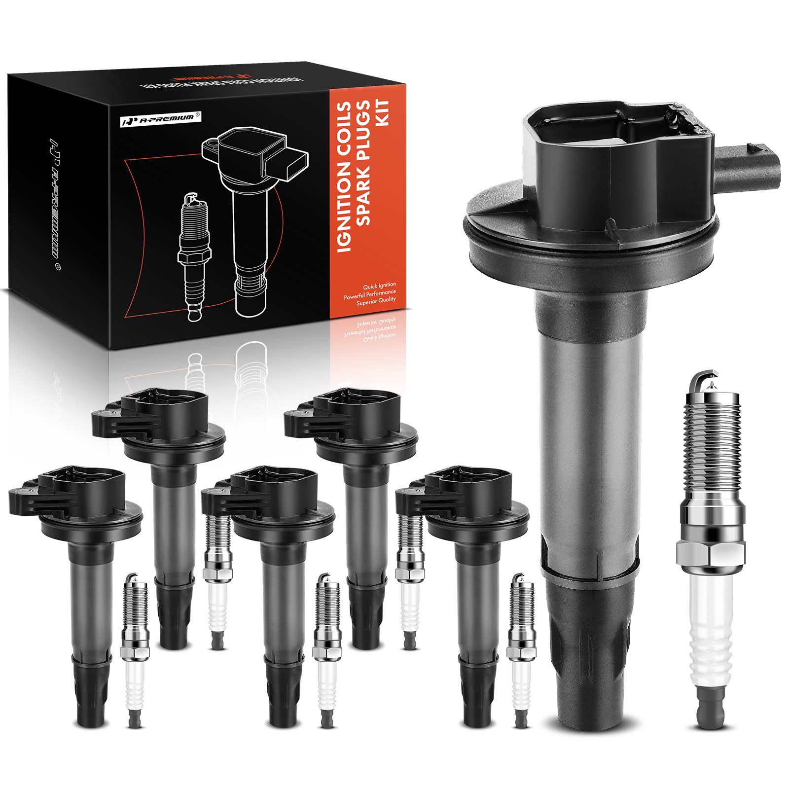 AM Ignition Coil and Spark Plug Kit SKU PRMAPIC0700 OEM UF823-7T4Z12029F 6509 LTR6IX11