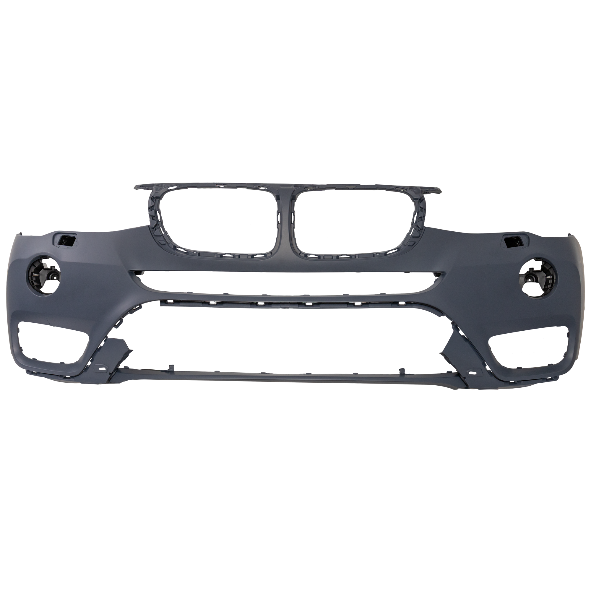 AM X3-15-17 FRONT BUMPER COVER Primed w o M Pkg w o Fog Light Holes Surround View w Park Assist Sensor Holes SKU RB01030016P Partslink BM1000349 OEM 51117389898