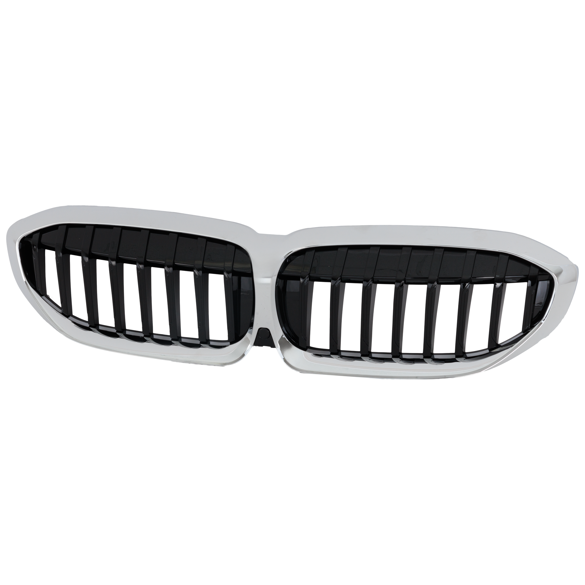 AM 330I 330E 19-22 GRILLE Chrome Shell with Gloss Black Insert M Sport Package M Sport Line w o Camera Hole Sedan SKU RB07010057 Partslink BM1200310 OEM 51138075665