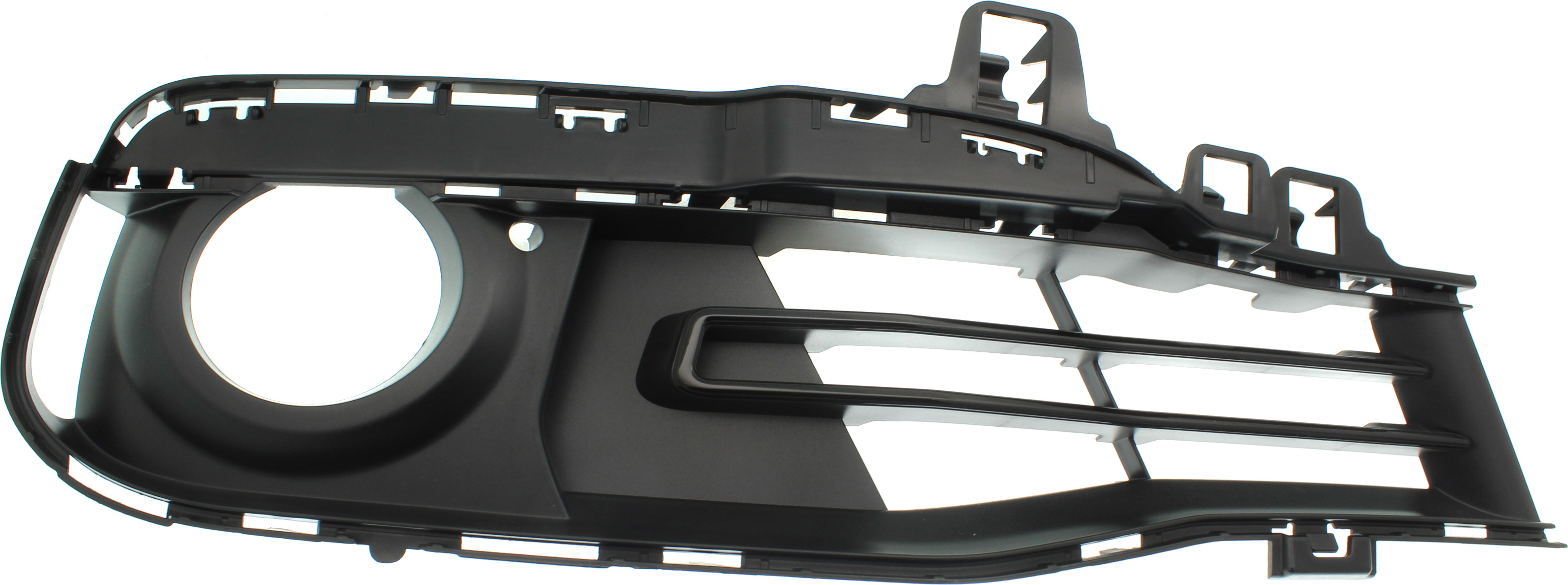 AM 3 SERIES 16-19 FRONT FOG LAMP MOLDING RH Textured Black w Chrome Insert Luxury Line Standard w o M Sport Package Sedan Wagon SKU RB10820005 Partslink BM1039180 OEM 51117396878