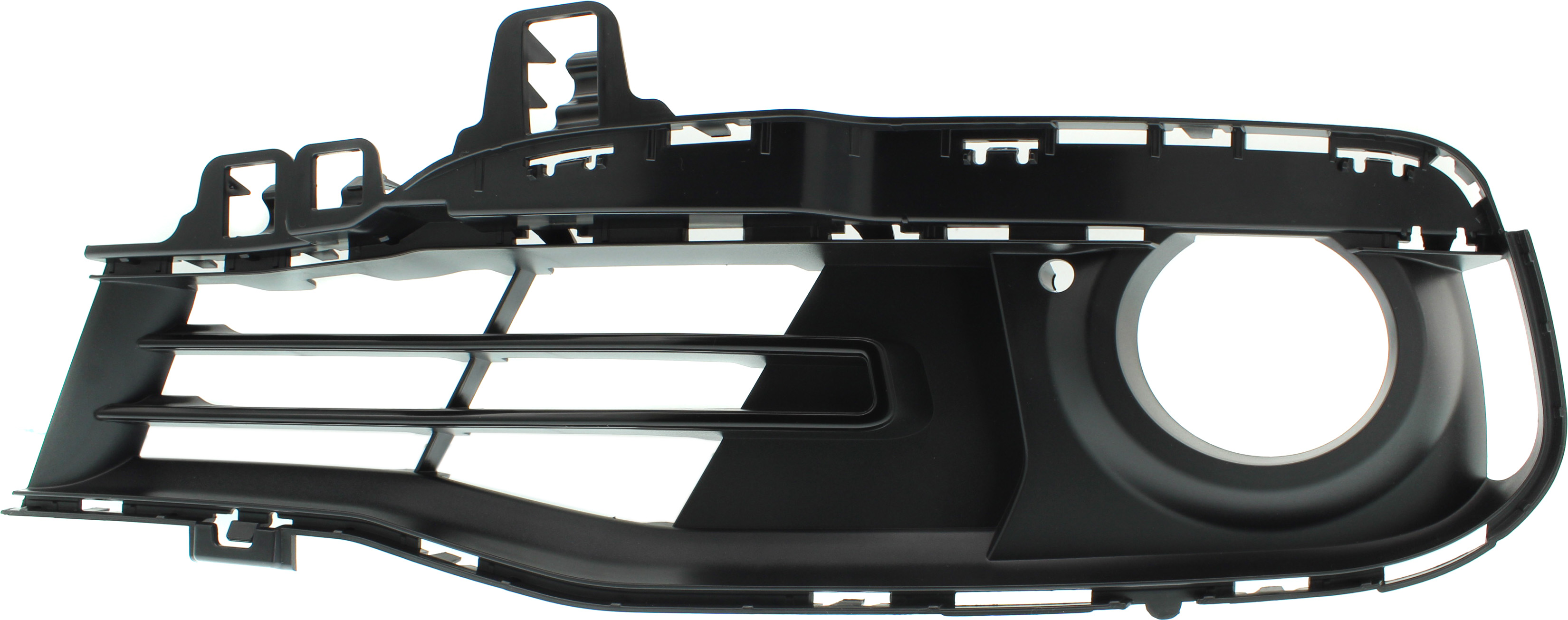 AM 3 SERIES 16-19 FRONT FOG LAMP MOLDING LH Textured Black w Chrome Insert Luxury Line Standard w o M Sport Package Sedan Wagon SKU RB10820006 Partslink BM1038180 OEM 51117396877