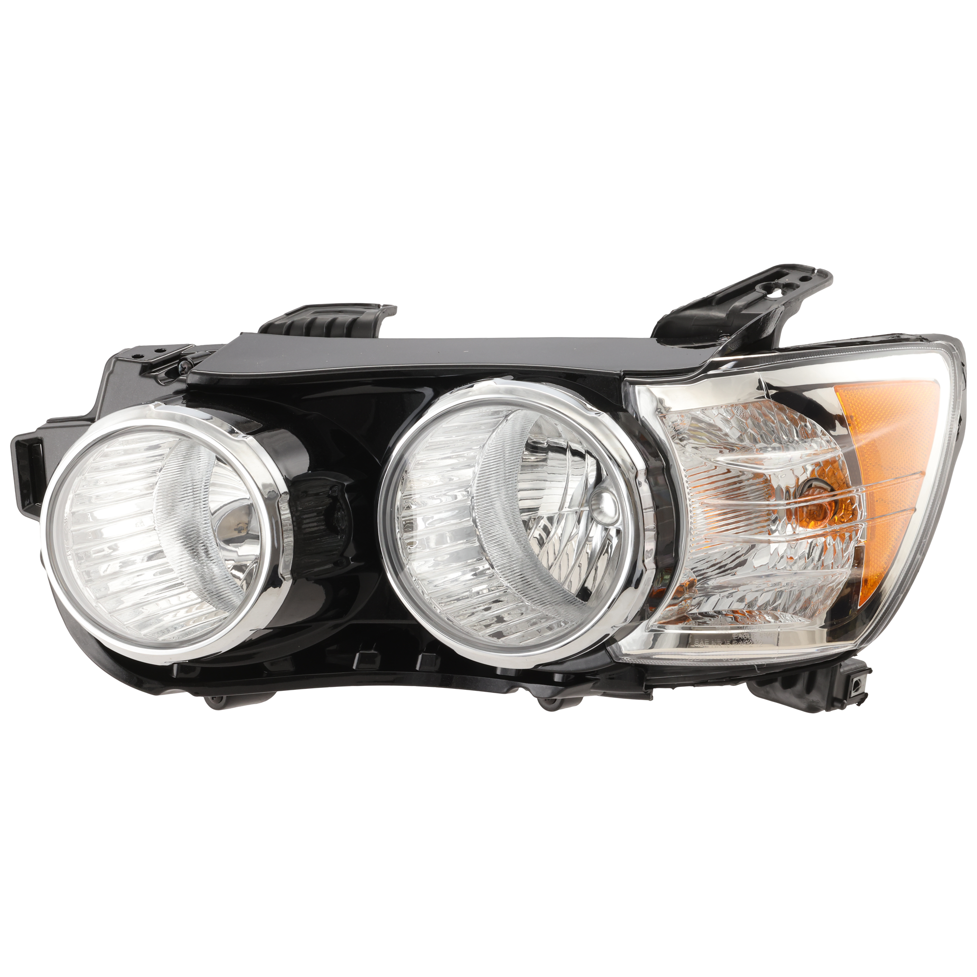 AM SONIC 12-16 HEAD LAMP LH Assembly Halogen Black Interior w Chrome Bezel Hatchback Sedan LTZ w o Dusk Package SKU RC10010020 Partslink GM2502359 OEM 96830971-42390433