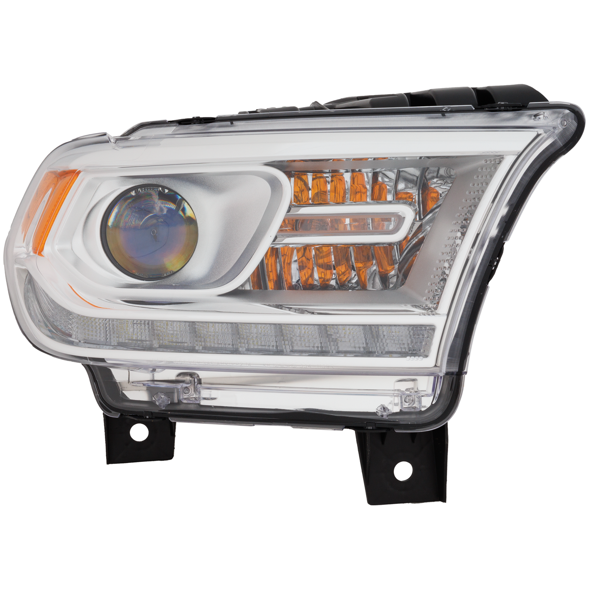 AM DURANGO 16-20 HEAD LAMP RH Assembly Halogen Chrome Interior w Daytime Running Light CAPA SKU RD10010041Q Partslink CH2503306C OEM 68299132AH 68299132AG