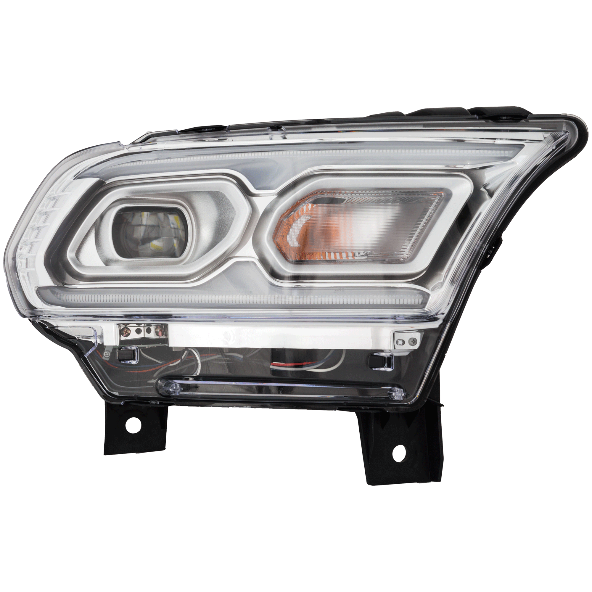 AM DURANGO 21-25 HEAD LAMP RH Assembly LED Chrome Interior w Daytime Running Light Standard Type SKU RD10010113A Partslink CH2503343 OEM 68433776AF