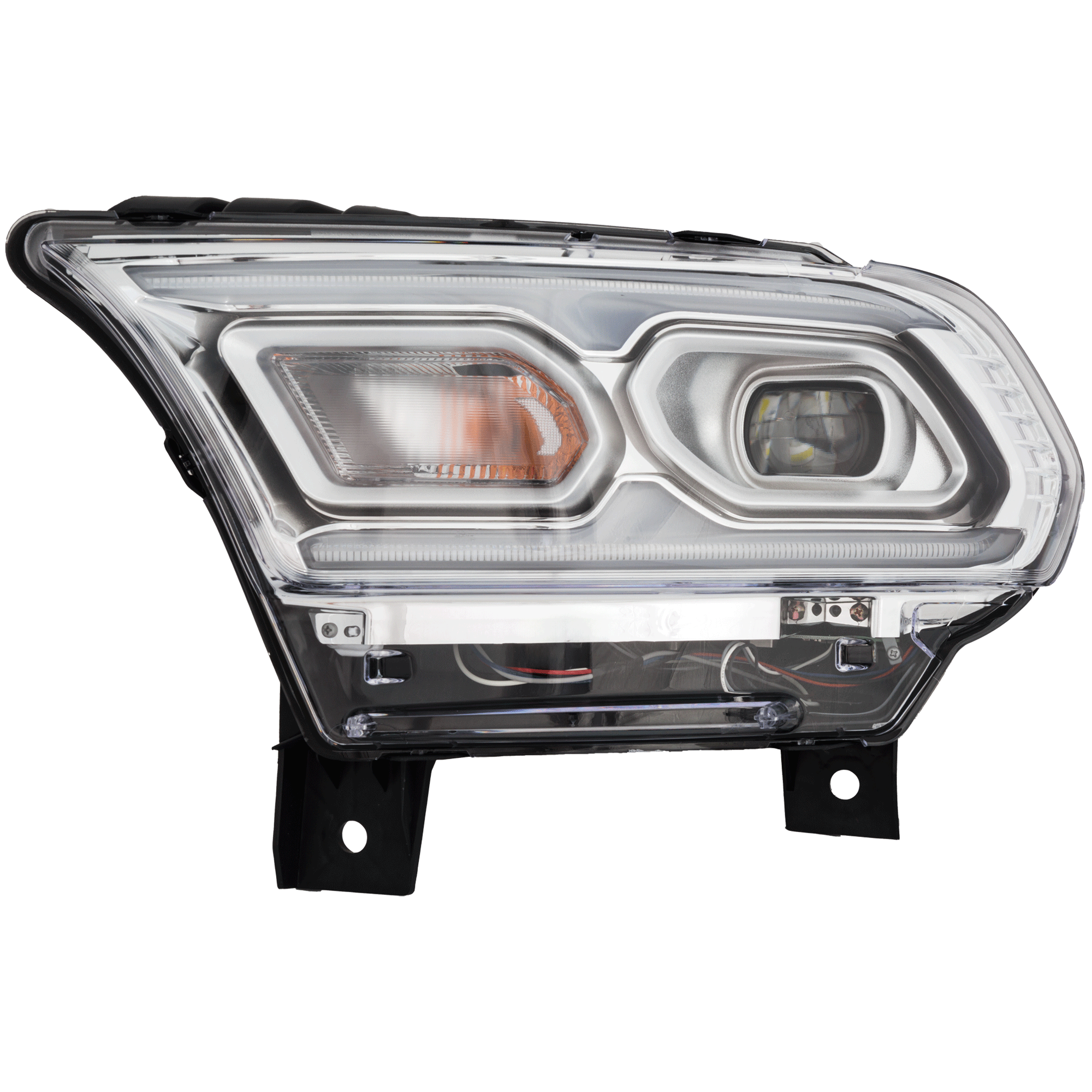 AM DURANGO 21-25 HEAD LAMP LH Assembly LED Chrome Interior w Daytime Running Light Standard Type SKU RD10010114A Partslink CH2502343 OEM 68433777AF