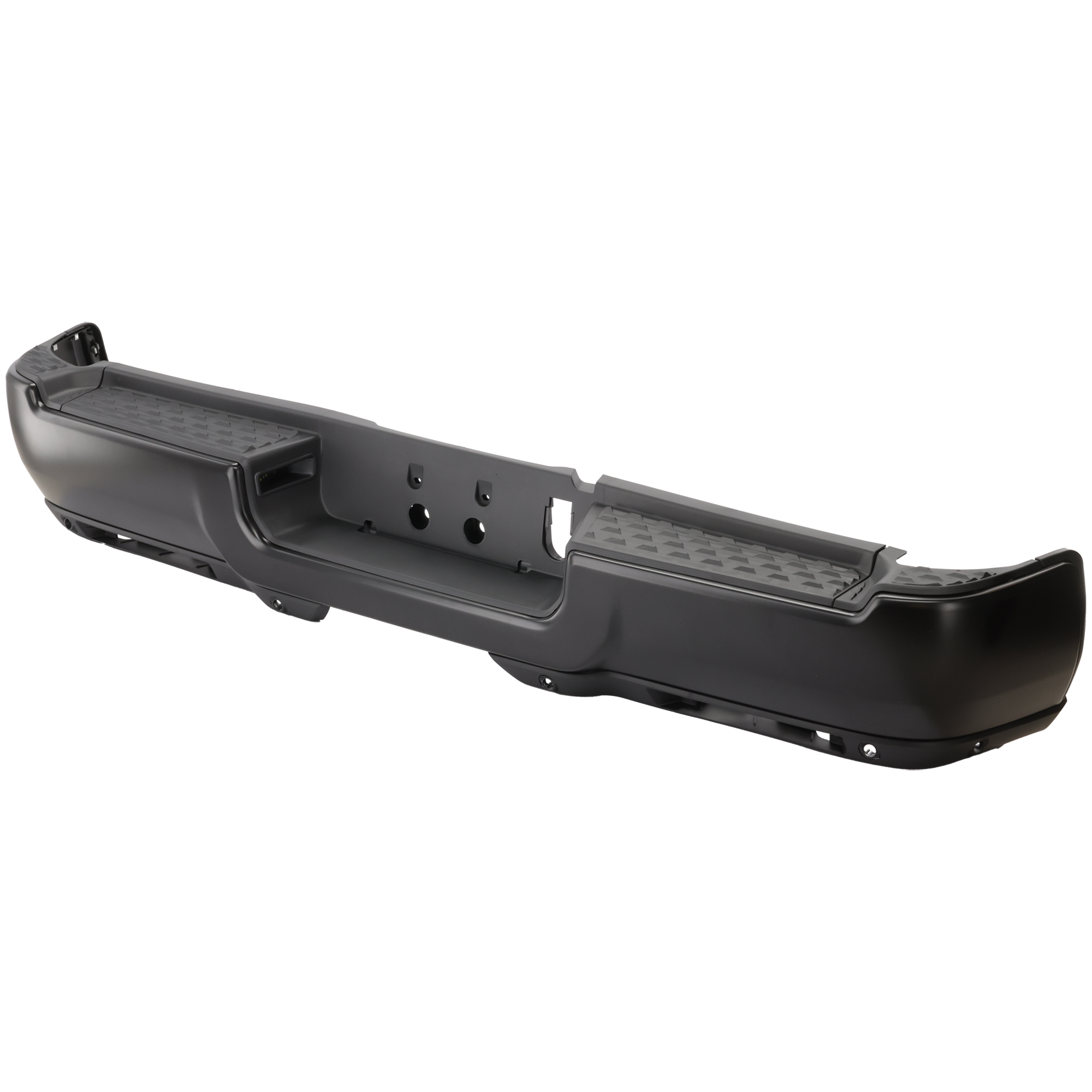 AM RAM 2500-3500-19-24 STEP BUMPER FACE BAR AND PAD w Pad Provision w Mounting Bracket Black Laramie Longhorn Limited Tradesman Big Horn Laramie Lone Star Models w Park Assist Sensor Holes SKU RD76090033 Partslink CH1103175 OEM 68576320AA PFM 68377143AB 6845