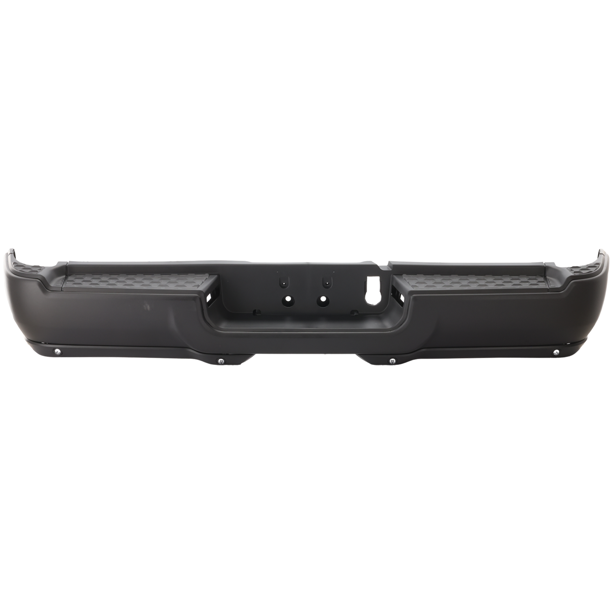 AM RAM 2500-19-24 STEP BUMPER FACE BAR AND PAD w Pad Provision w Mounting Bracket Black w Park Assist Sensor Holes w o Fog Light Holes Dual Rear Wheels SKU RD76090037 Partslink CH1103180 OEM 68451166AA PFM 68576322AA 6837