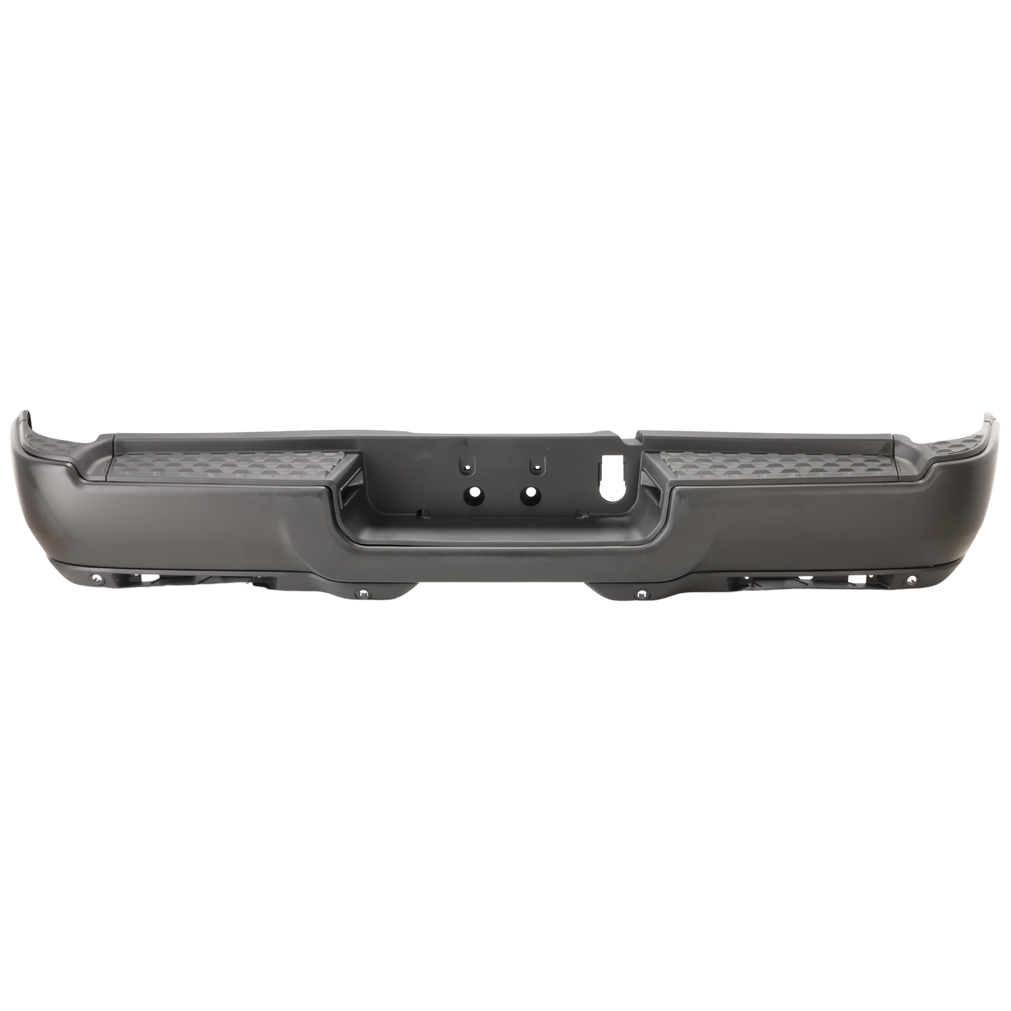 AM RAM 3500-19-22 STEP BUMPER FACE BAR AND PAD w Pad Provision w Mounting Bracket Black w Park Assist Sensor Holes w Fog Light Holes Single Rear Wheels Power Wagon Rebel Model SKU RD76090038 Partslink CH1103179 OEM 68451166AA PFM 68576322AA 6837