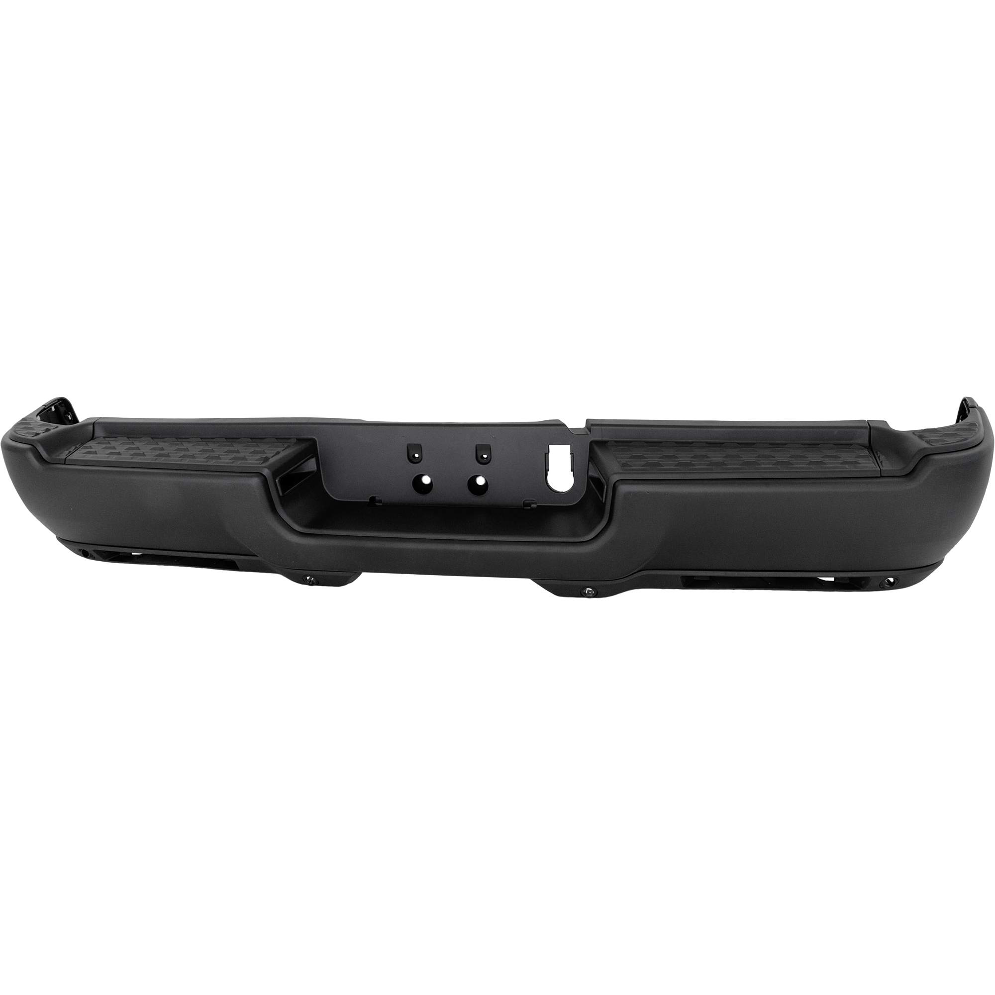 AM RAM 2500-19-24 STEP BUMPER FACE BAR AND PAD w Pad Provision w Mounting Bracket Black w Park Assist Sensor Holes w Fog Light Holes Dual Rear Wheels SKU RD76090039 Partslink CH1103181 OEM 68451166AA PFM 68576322AA 6837