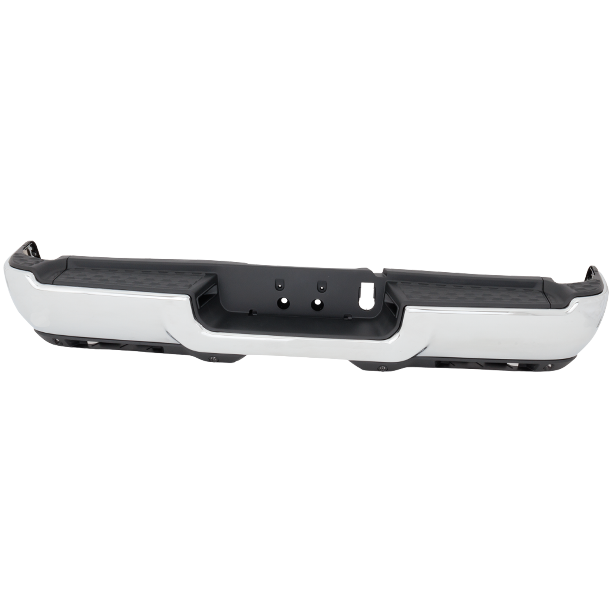 AM RAM 2500-3500-19-24 STEP BUMPER FACE BAR ONLY w o Pad and Pad Provision w o Mounting Bracket Assembly Chrome w Park Assist Sensor Holes w Fog Light Holes Single Rear Wheels SKU RD76090044 Partslink CH1103185 OEM 68576316AA 68377143AB 68451168