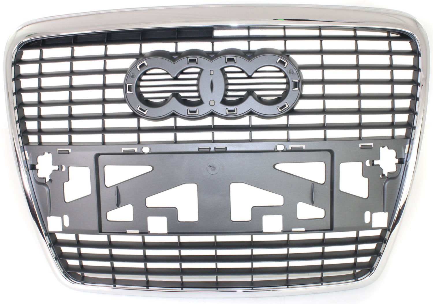 AM A6 QUATTRO 05-08 GRILLE Chrome Shell Painted Silver Black Insert w o Park Distance Sensors w o Sport Pkg SKU REPA070113 Partslink AU1200111 OEM 4F08536511QP