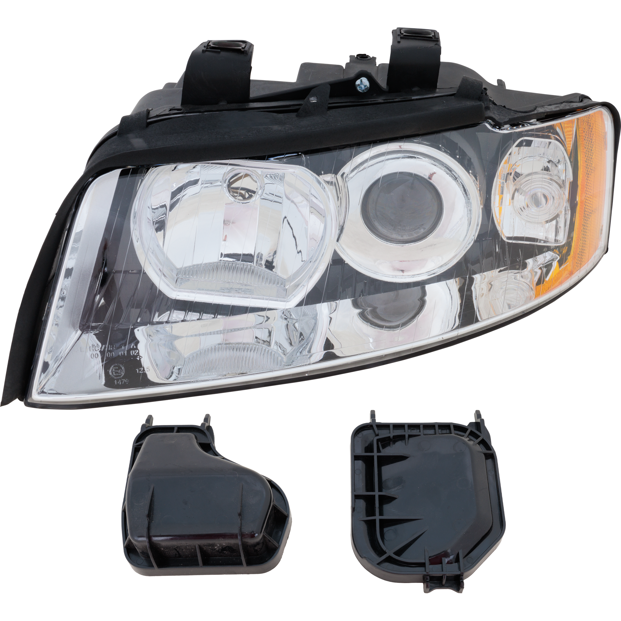 AM A4-02-05 S4-04-05 HEAD LAMP LH Lens and Housing Halogen Chrome Interior SKU REPA100104 Partslink AU2502113 OEM 8E0941029F