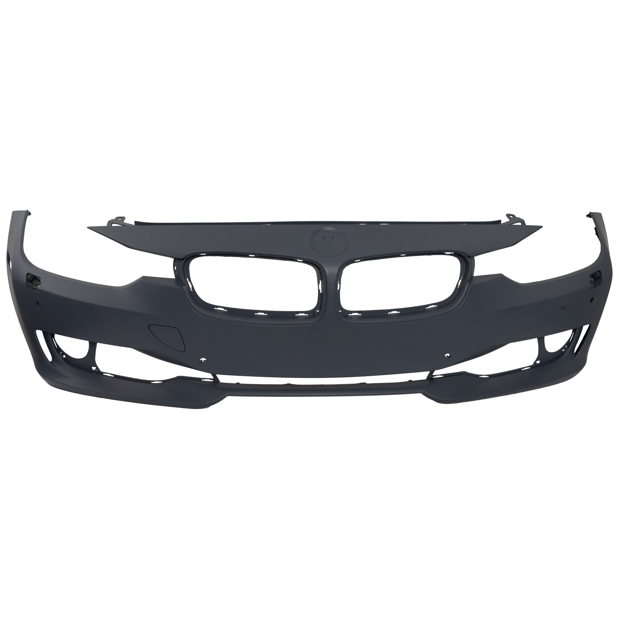 AM 3 SERIES 12-15 FRONT BUMPER COVER Primed Standard w o M Sport Line Sedan Wagon w HLW PDC Sensor Holes w o IPAS Cam Holes SKU REPB010367P Partslink BM1000259 OEM 51117293018