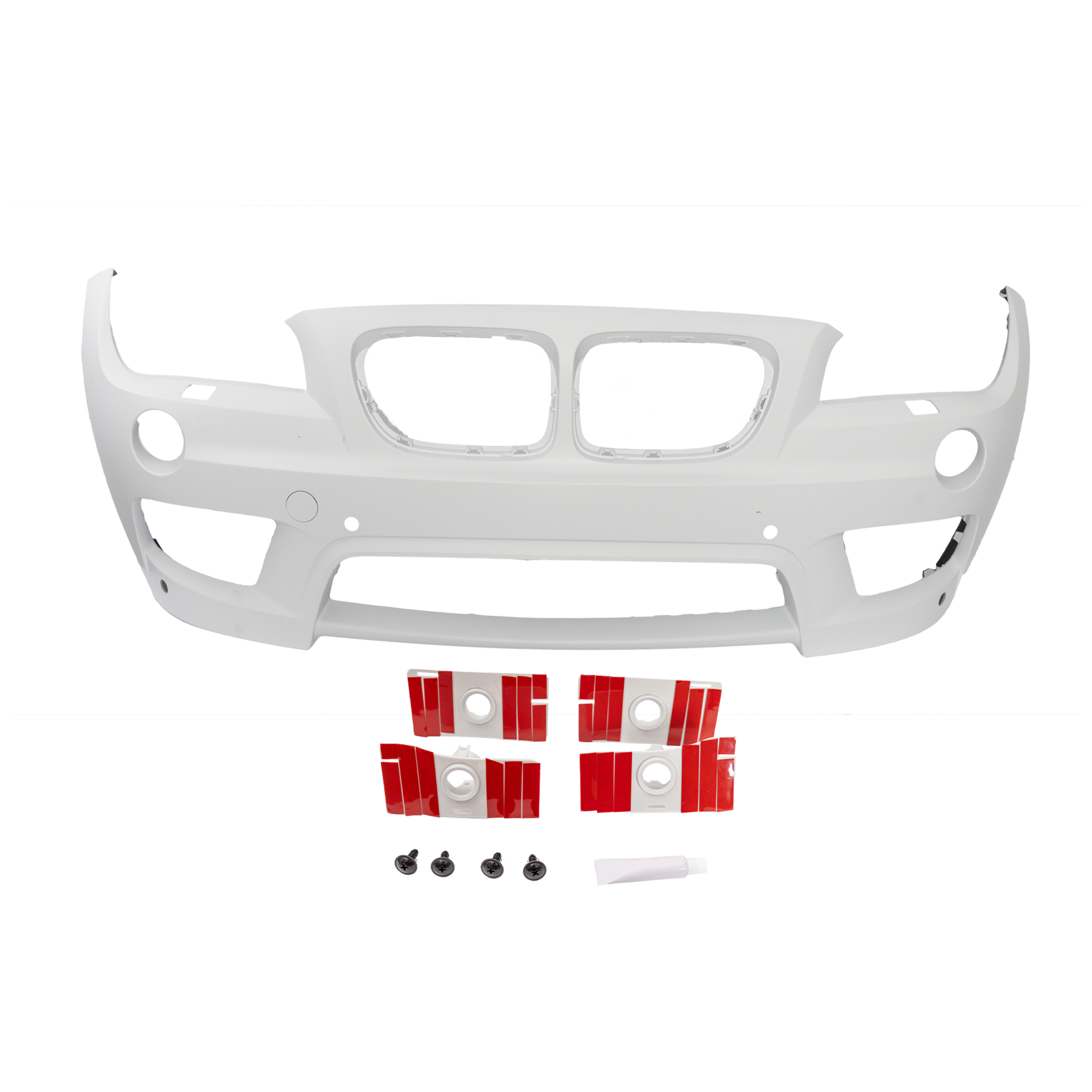AM X1-13-15 FRONT BUMPER COVER Primed w M Sport Line w HLW and Park Dist Ctrl Snsr Holes SKU REPBM010305P Partslink BM1000305 OEM 51118050636