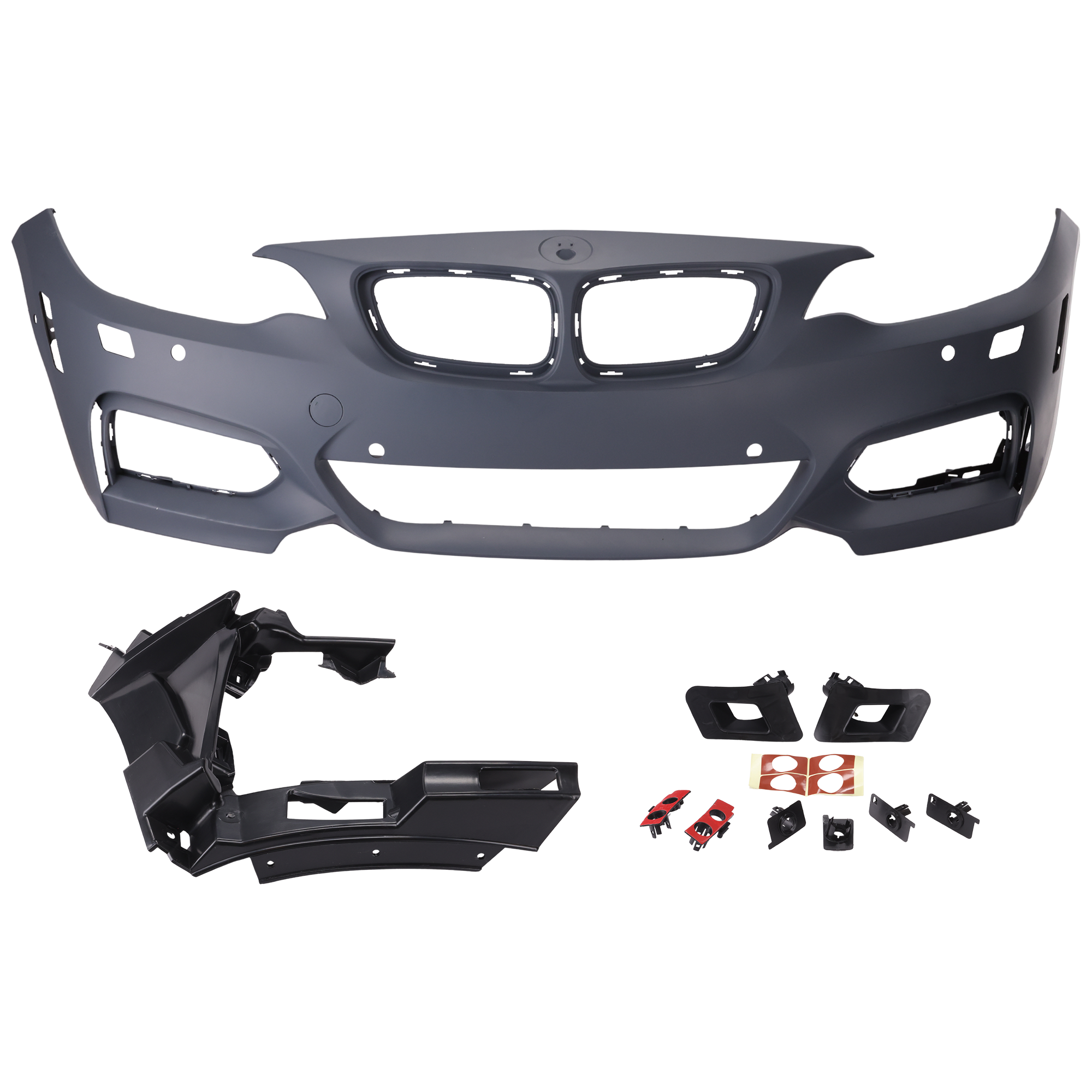 AM 2 SERIES 14-21 FRONT BUMPER COVER Primed w M Sport Pkg w Headlight Washer Holes w Park Distance Control Sensor Holes w Park Assist Sensor Holes 230i 17-20-228i Conv Cpe SKU REPBM010365P Partslink BM1000413 OEM 51118058097