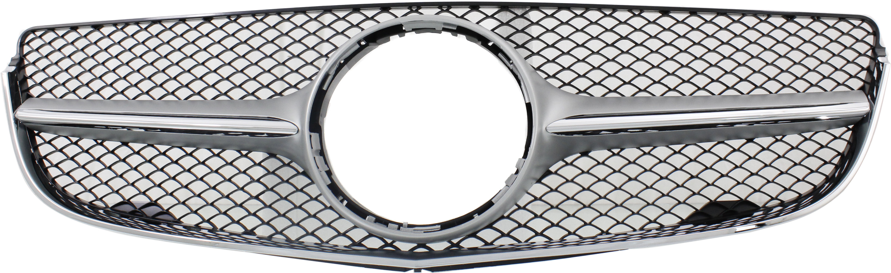 AM E CLASS 14-17 GRILLE Shiny Black Shell and Insert w o Camera Hole Coupe SKU REPBZ070101 Partslink MB1200179 OEM 20788031839982