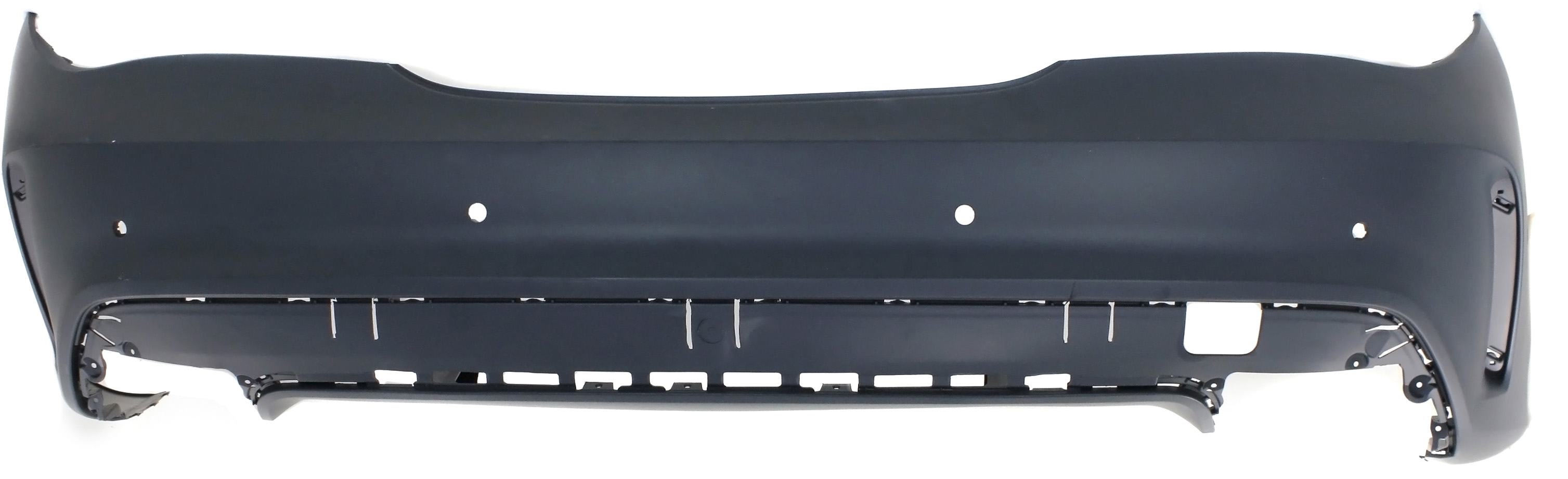 AM CLA250 CLA45 AMG 14-16 REAR BUMPER COVER Primed w AMG Styling Pkg w Active Park Assist Sensor Holes SKU REPBZ760117P Partslink MB1100328 OEM 11788050409999