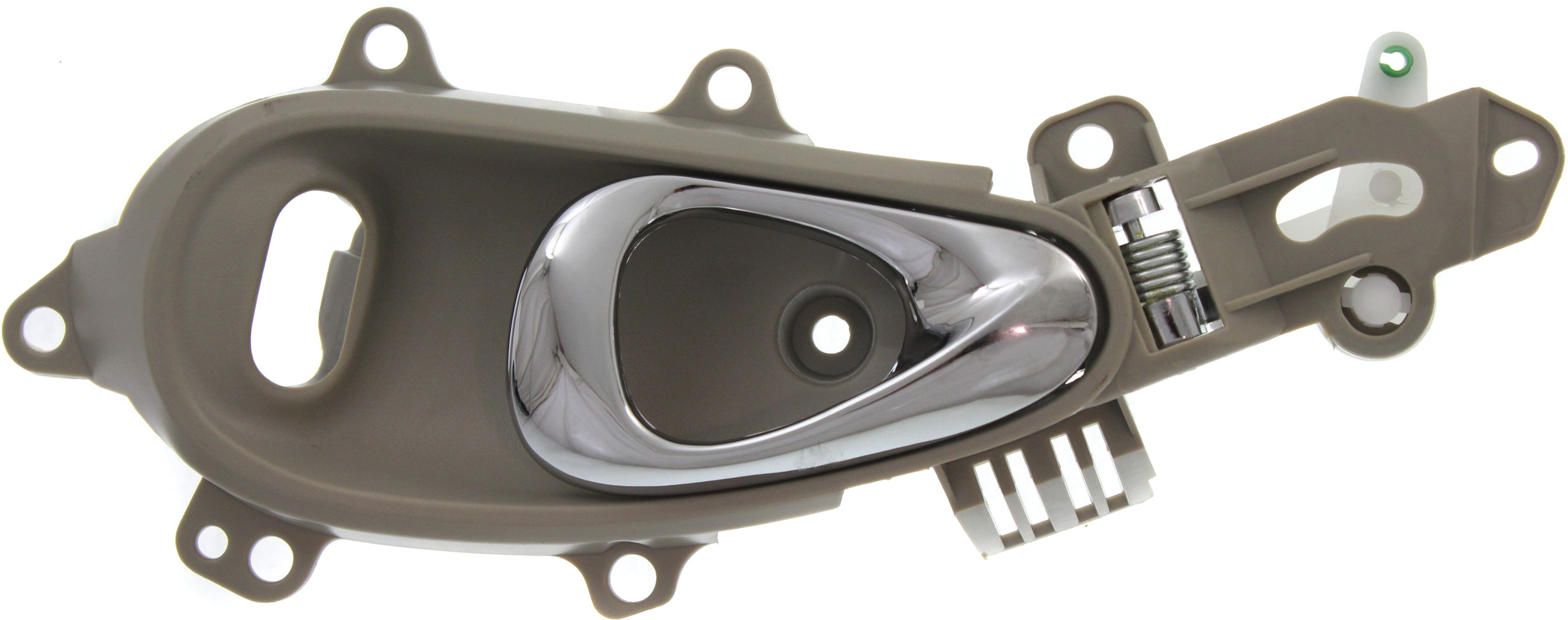 AM PT CRUISER 01-10 FRONT INTERIOR DOOR HANDLE LH Chrome Lever+Beige Housing Plastic w Hole SKU REPC462150 Partslink CH1352141 OEM SB97MF1AD