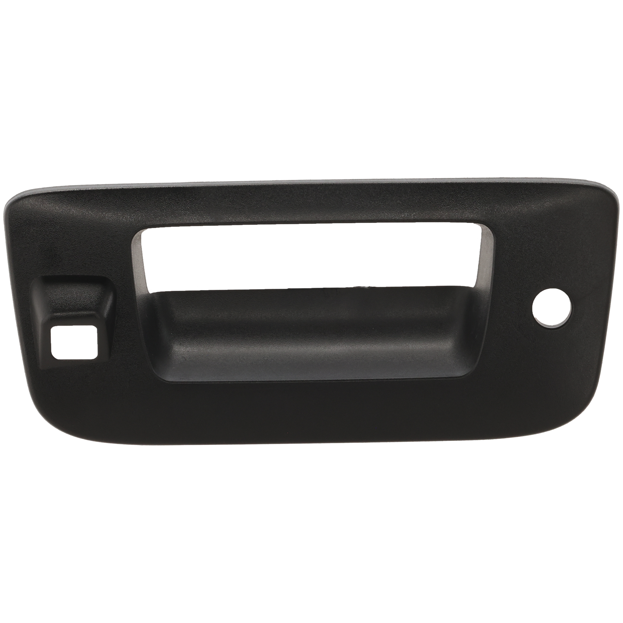 AM SILVERADO SIERRA 1500-07-13-2500-3500 HD 07-14 TAILGATE HANDLE BEZEL Outside Textured Black w Cam w Keyhole Excludes 2007 Classic SKU REPC580737 Partslink GM1915136 OEM 22755304