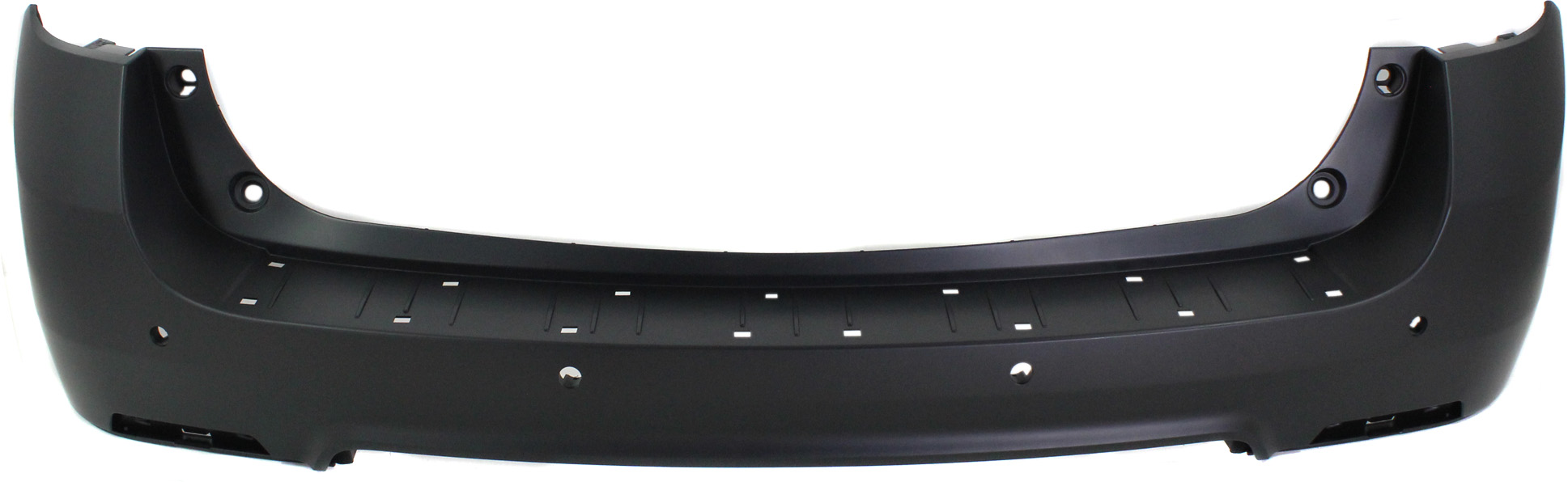 AM EQUINOX 10-15 REAR BUMPER COVER Upper Primed w Chrome Pkg w Obj Snsr Holes CAPA SKU REPC760132PQ Partslink GM1100852C OEM 23260232