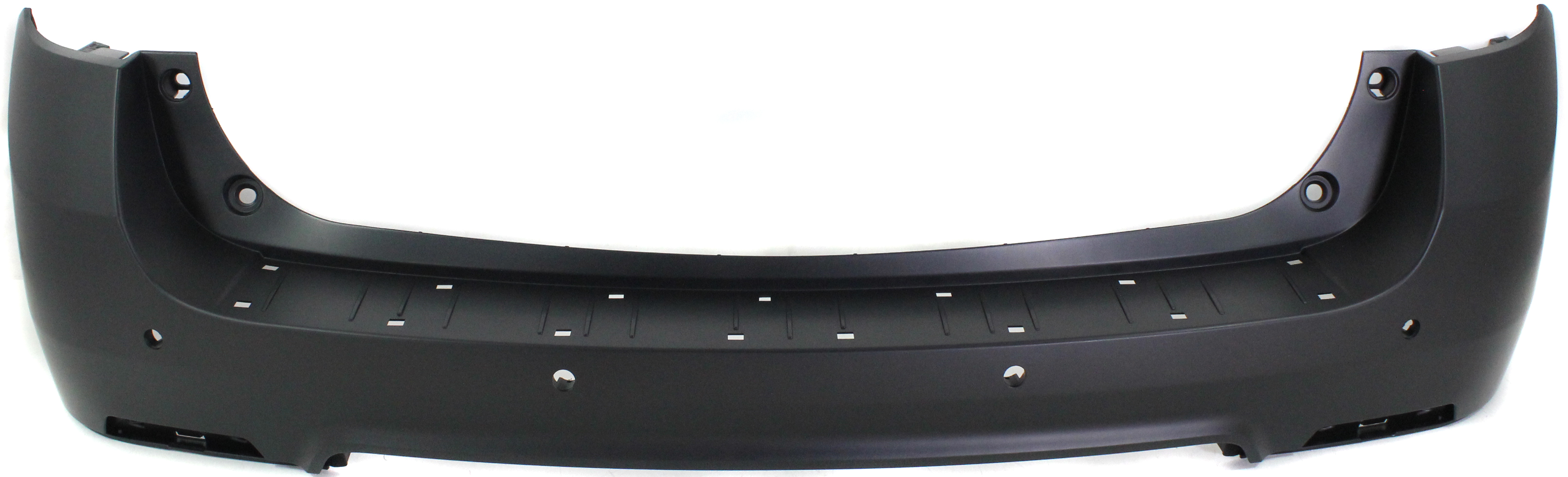AM EQUINOX 10-15 REAR BUMPER COVER Upper Primed w Chrome Pkg w Obj Snsr Holes SKU REPC760132P Partslink GM1100852 OEM 23260232