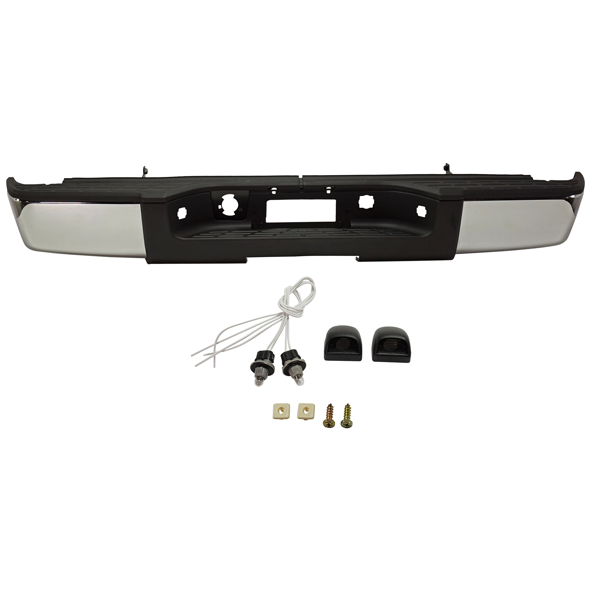 AM SILVERADO SIERRA 1500-07-13 STEP BUMPER FACE BAR AND PAD w Pad Provision w o Mounting Bracket High Strength Steel Assy Chrome w o ROS Holes Excludes 2007 Classic w Bolt Kit SKU REPC823702 HSS OEM 22932803 PFM