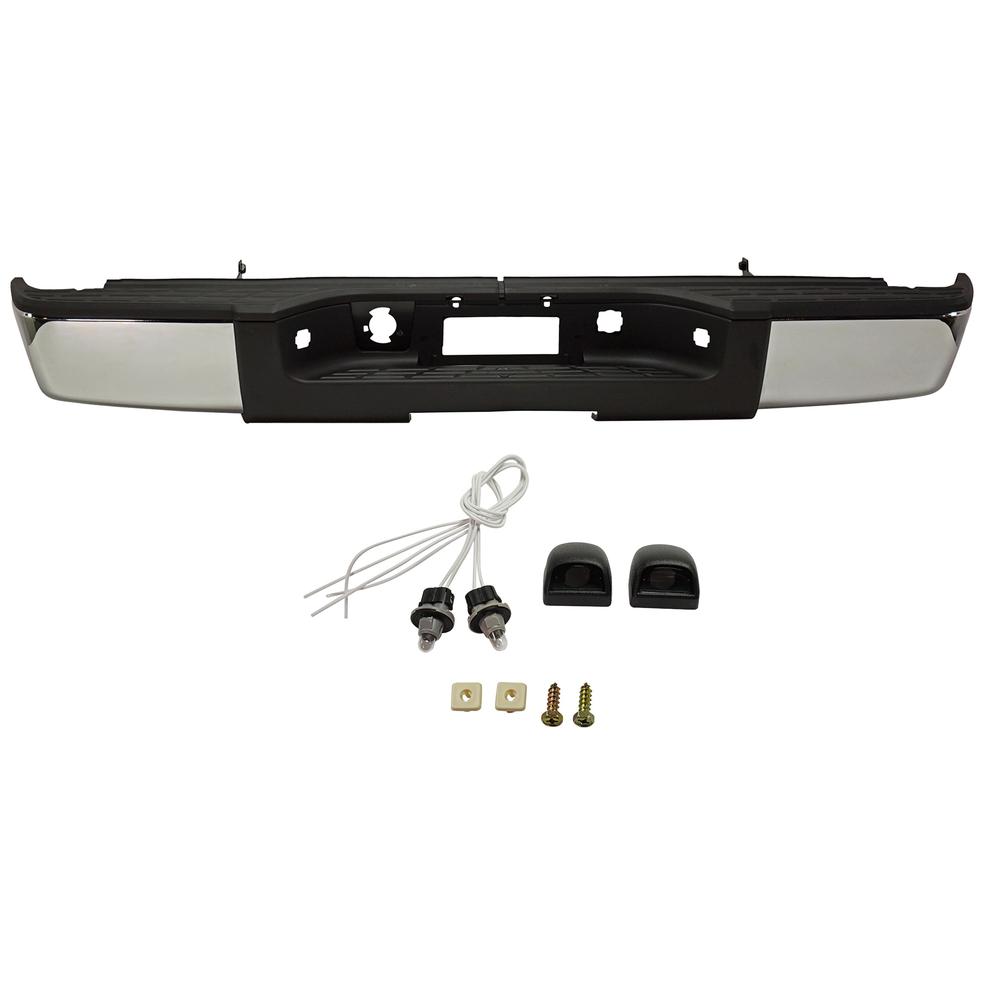 AM SILVERADO SIERRA 1500-07-13 STEP BUMPER FACE BAR AND PAD w Pad Provision w o Mounting Bracket Chrome w o ROS Holes Excludes 2007 Classic w o Bolt Kit SKU REPC823702WBK OEM 22932803 PFM