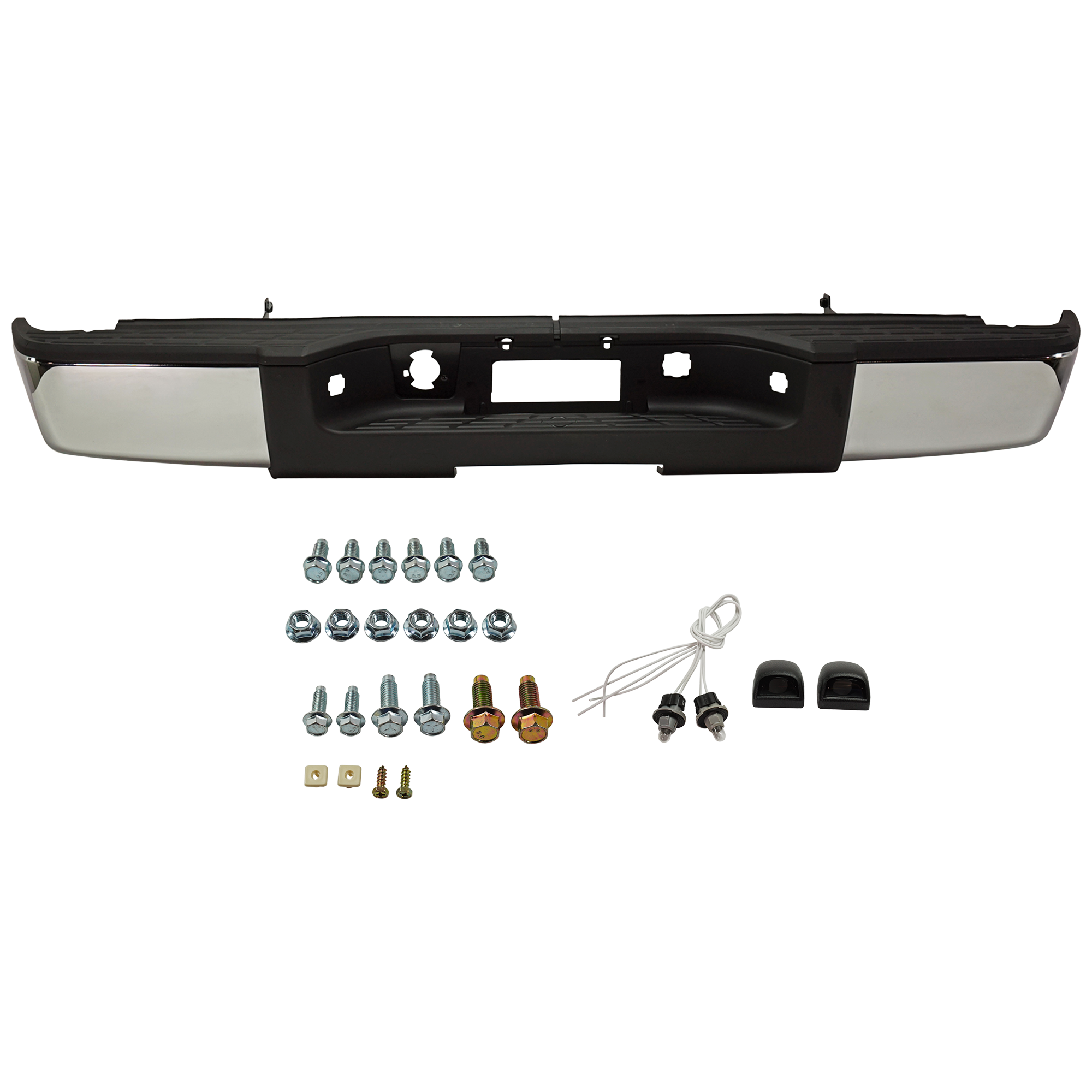 AM SILVERADO SIERRA 1500-07-13 STEP BUMPER FACE BAR AND PAD w Pad Provision w Mounting Bracket Chrome w o ROS Holes Excludes 2007 Classic w Bolt Kit SKU REPC823702 Partslink GM1103147 OEM 22932803