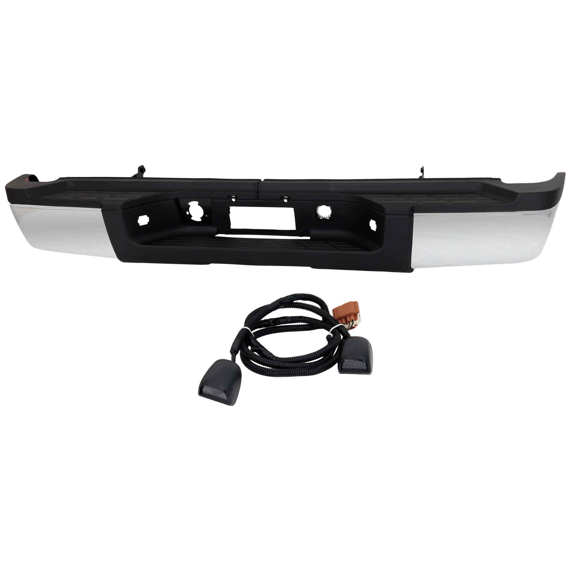 AM SILVERADO SIERRA 2500 HD 3500 HD 11-14 STEP BUMPER FACE BAR AND PAD w Pad Provision w o Mounting Bracket Chrome w o Rear Object Sensor Holes Single Rear Wheels CAPA SKU REPC823715Q Partslink GM1103164C OEM 22932801