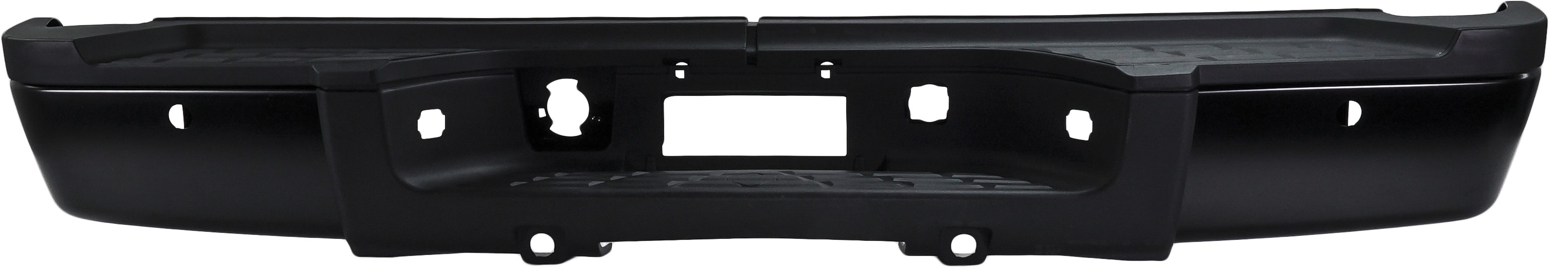 AM SILVERADO SIERRA 2500 HD 3500 HD 07-10 STEP BUMPER FACE BAR AND PAD w Pad Provision w o Mounting Bracket Powdercoated Black w Rear Object Sensor Holes 3500 HD Single Rear Wheels Excludes 2 SKU REPC823905 Partslink GM1103152 OEM 20899965 PFM