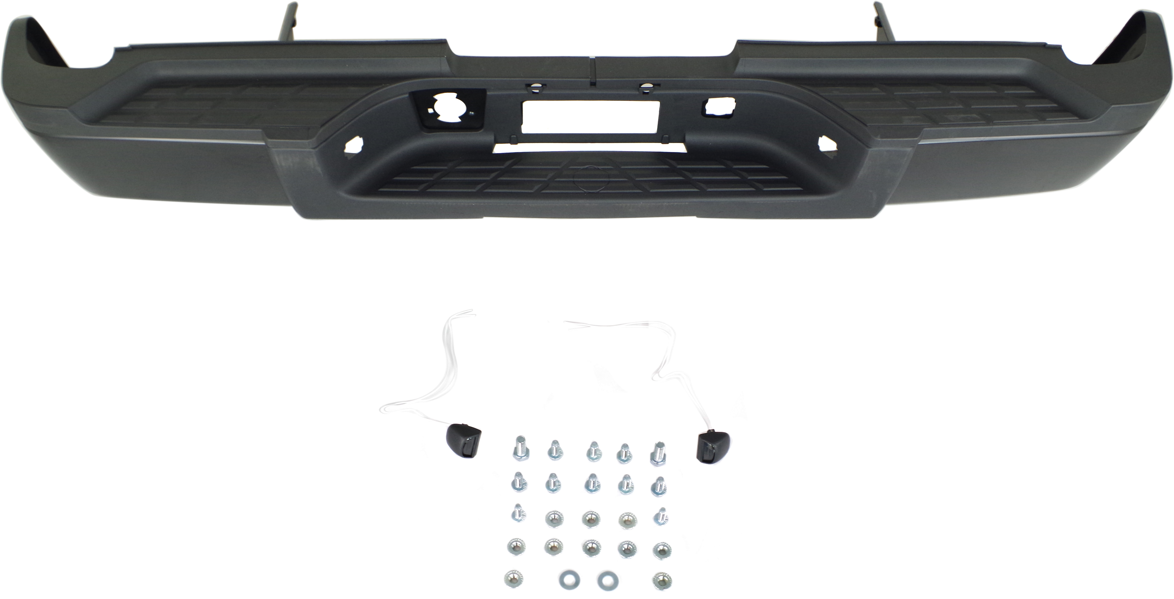 AM SILVERADO SIERRA 3500 HD 07-10 STEP BUMPER FACE BAR AND PAD w Pad Provision w o Mounting Bracket Powdercoated Black w o Rear Object Sensor Holes Dual Rear Wheels Excludes 2007 Classic SKU REPC823906 Partslink GM1103163 OEM Performance