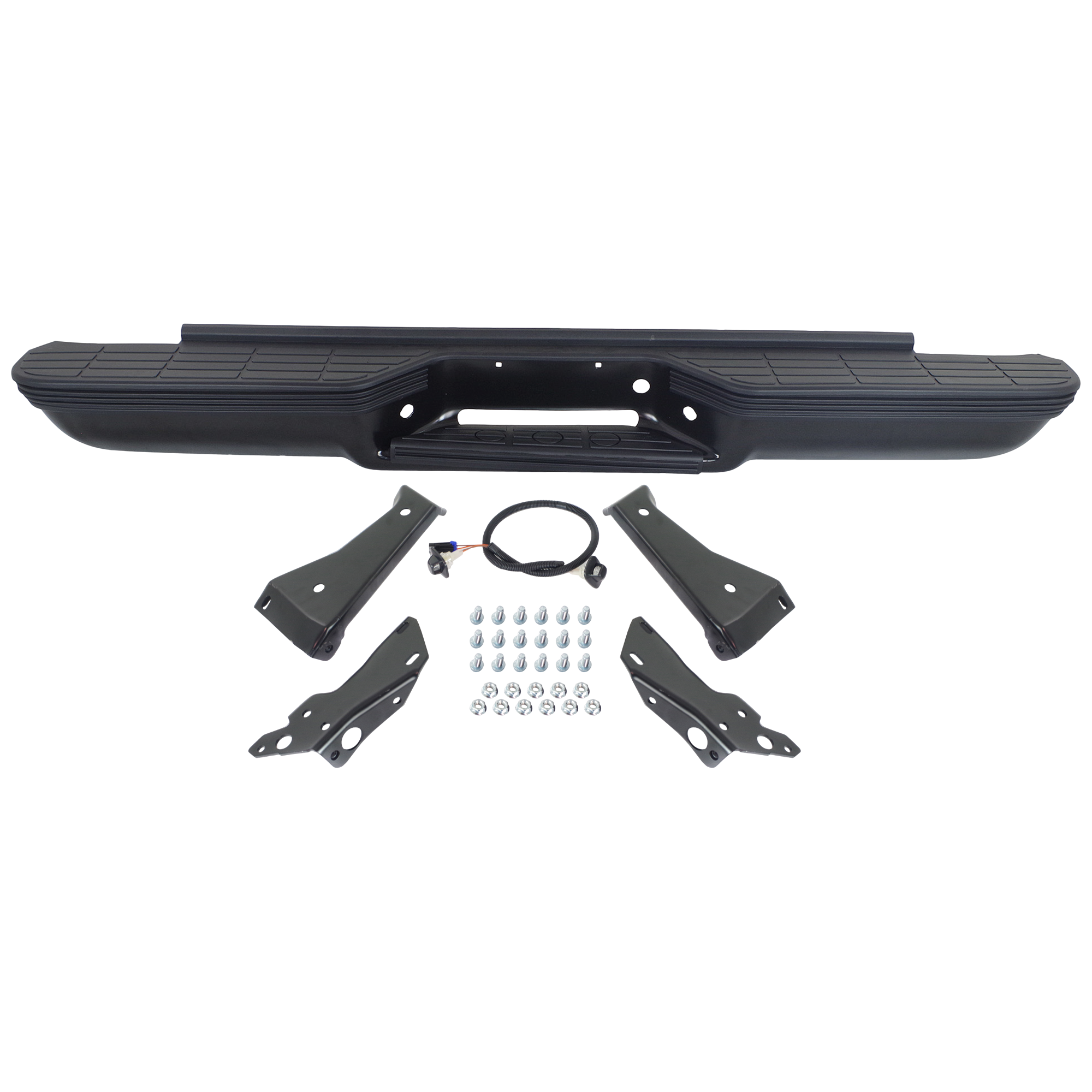 AM C K SERIES P U 88-99 STEP BUMPER FACE BAR AND PAD w Pad Provision w Mounting Bracket Powdercoated Black w Impact face strip and OE Type Brkt Stepside SKU REPC823908 Partslink GM1101112 OEM Performance