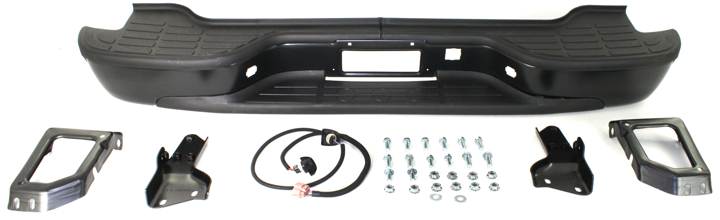 AM SUBURBAN YUKON 00-06 STEP BUMPER FACE BAR AND PAD w Pad Provision w Mounting Bracket Powdercoated Black SKU REPC823909 Partslink GM1101115 OEM 19121287 PFM