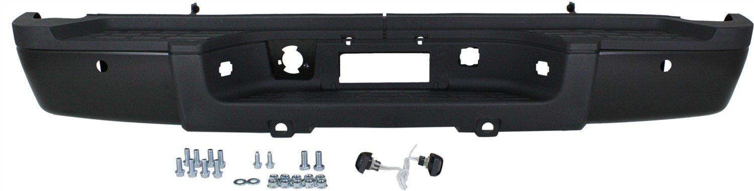 AM SILVERADO SIERRA 2500 HD 3500 HD 11-14 STEP BUMPER FACE BAR AND PAD w Pad Provision w o Mounting Bracket Powdercoated Black w Rear Object Sensor Holes 3500 HD Single Rear Wheels SKU REPC823914 Partslink GM1103161 OEM Performance