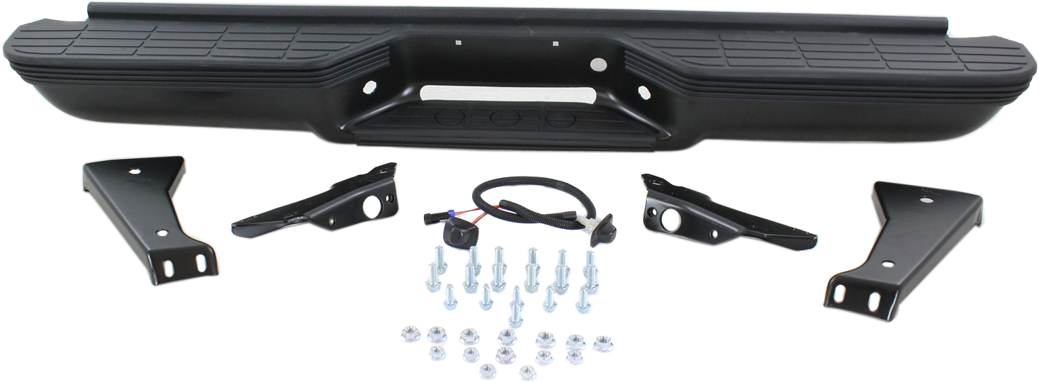 AM C K FULL SIZE P U 88-98 STEP BUMPER FACE BAR AND PAD w Pad Provision w Mounting Bracket Powdercoated Black w Impact Strip Holes Custom Style Fleetside SKU REPC823918