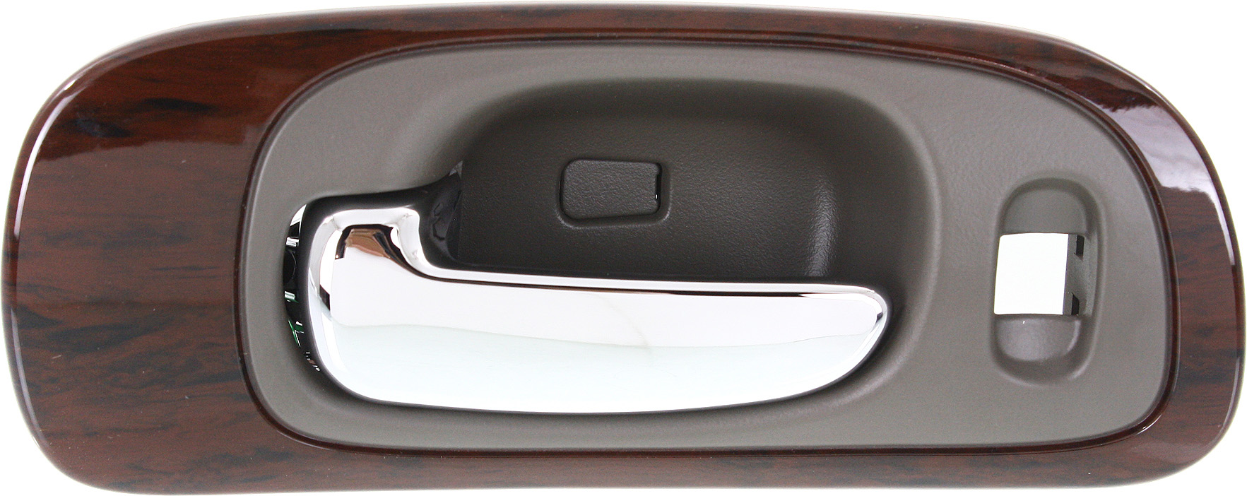 AM CONCORDE 98-04 FRONT INTERIOR DOOR HANDLE LH Chrome Lever+Gray Housing+Woodgrain Bezel w 6 Nuts SKU REPCH462144 OEM 5102866AA