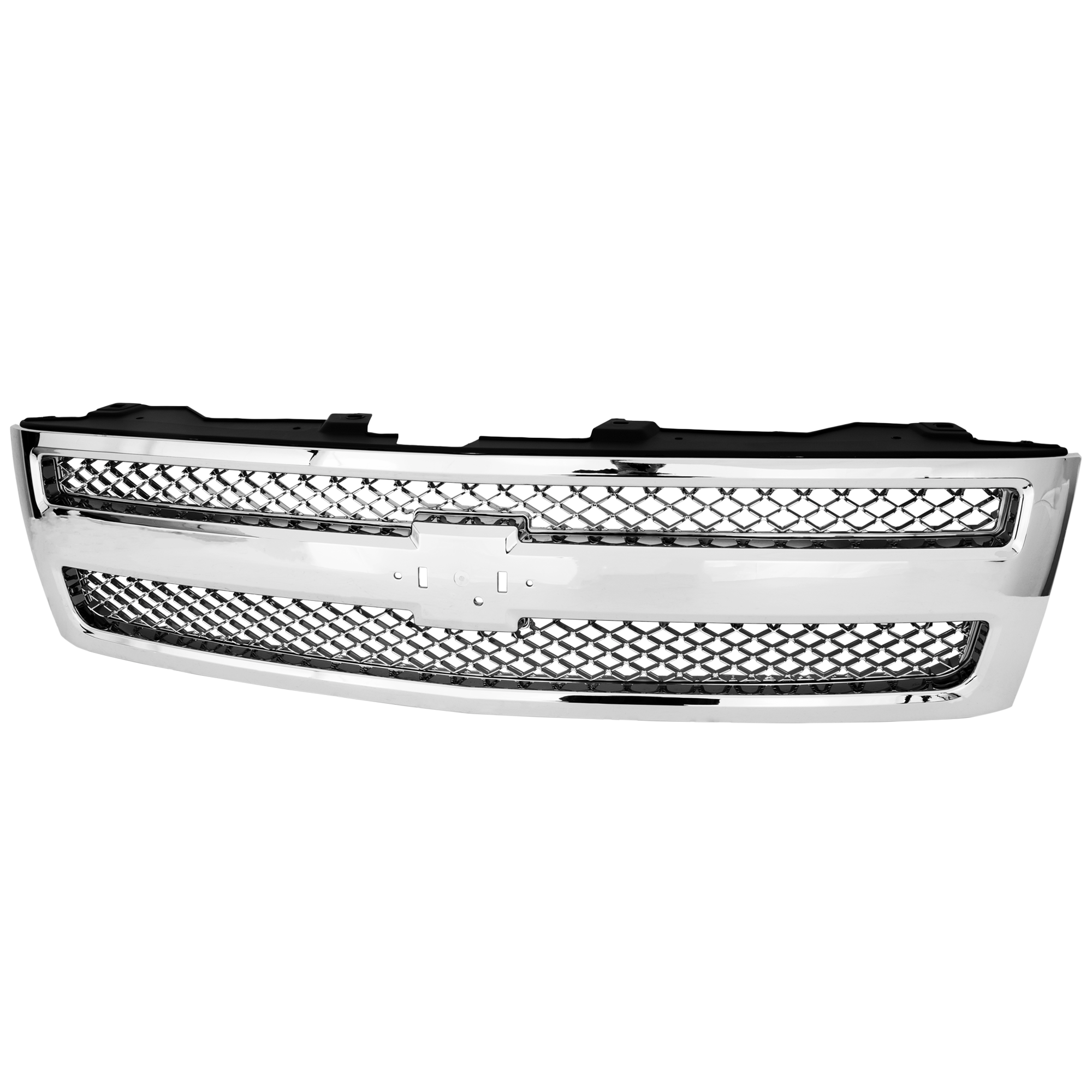 AM SILVERADO 1500-07-13 GRILLE Mesh Insert Plastic Chrome Shell and Insert Excludes 2007 Classic CAPA SKU REPCV070125Q Partslink GM1200655C OEM 22849840