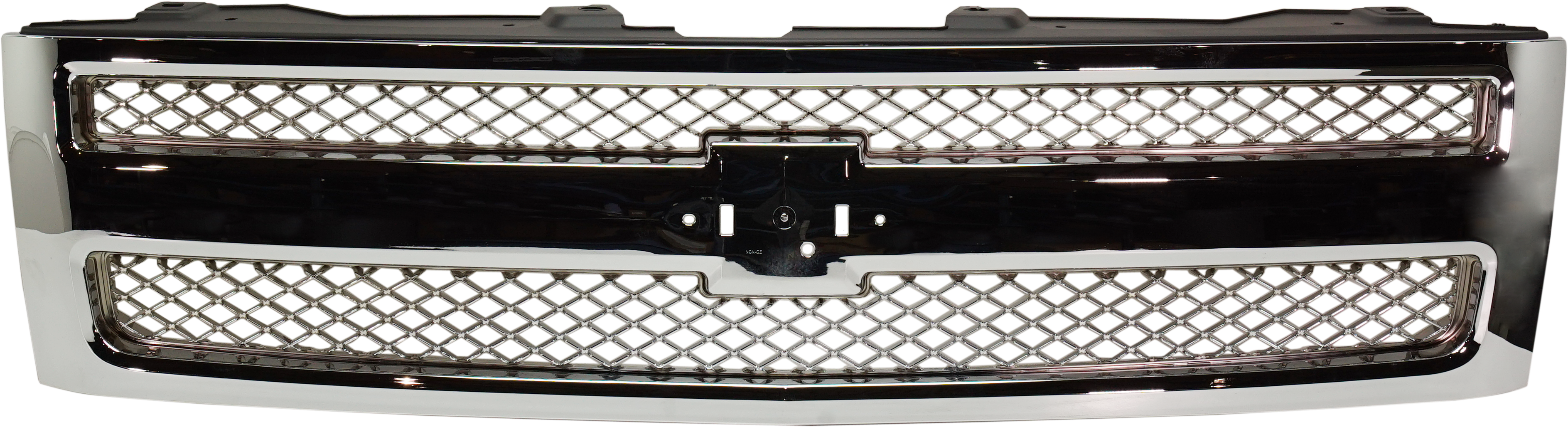 AM SILVERADO 1500-07-13 GRILLE Mesh Insert Plastic Chrome Shell and Insert Excludes 2007 Classic SKU REPCV070125 Partslink GM1200655 OEM 22849840