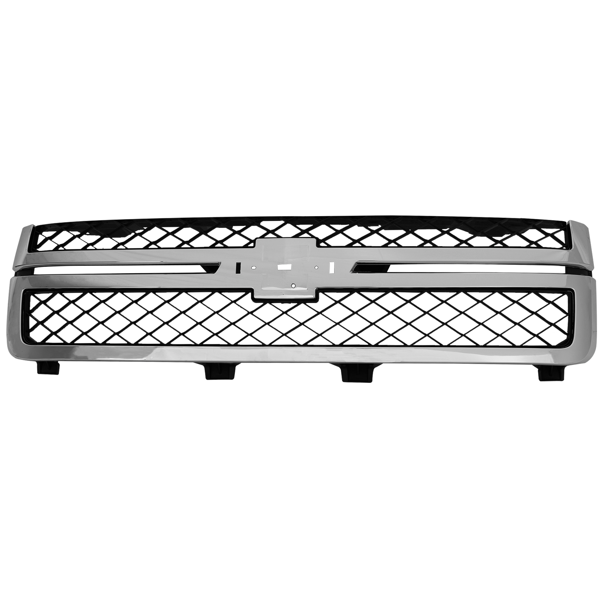 AM SILVERADO 2500 HD 3500 HD 11-14 GRILLE Plastic Chrome Shell Painted Black Insert CAPA SKU REPCV070130Q Partslink GM1200639C OEM 20966058