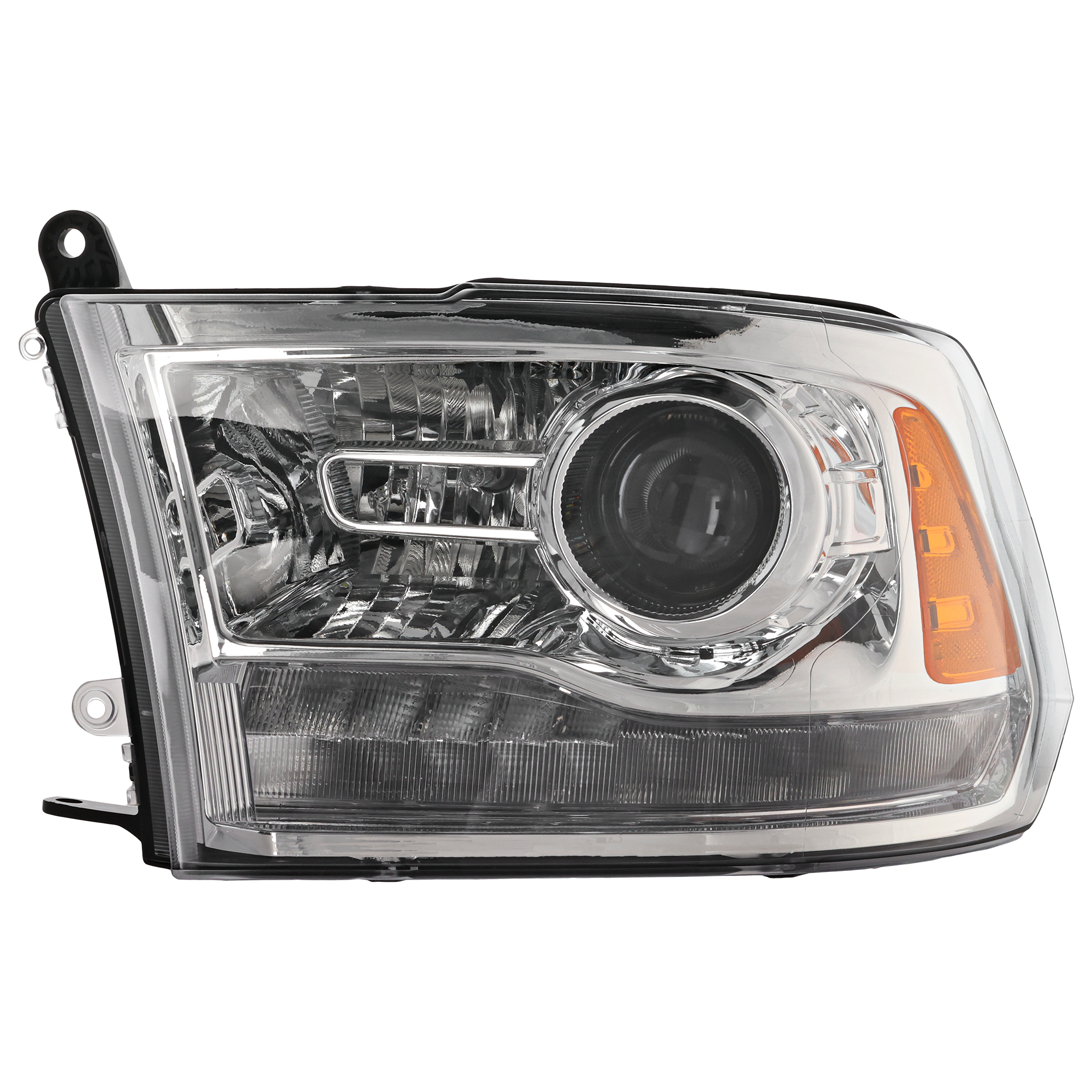 AM RAM FULL SIZE PICKUP 13-15 PROJECTOR HEAD LAMP LH Assembly Halogen Chrome Interior SKU REPD100168 Partslink CH2502244 OEM 68093217AD 68093217AB