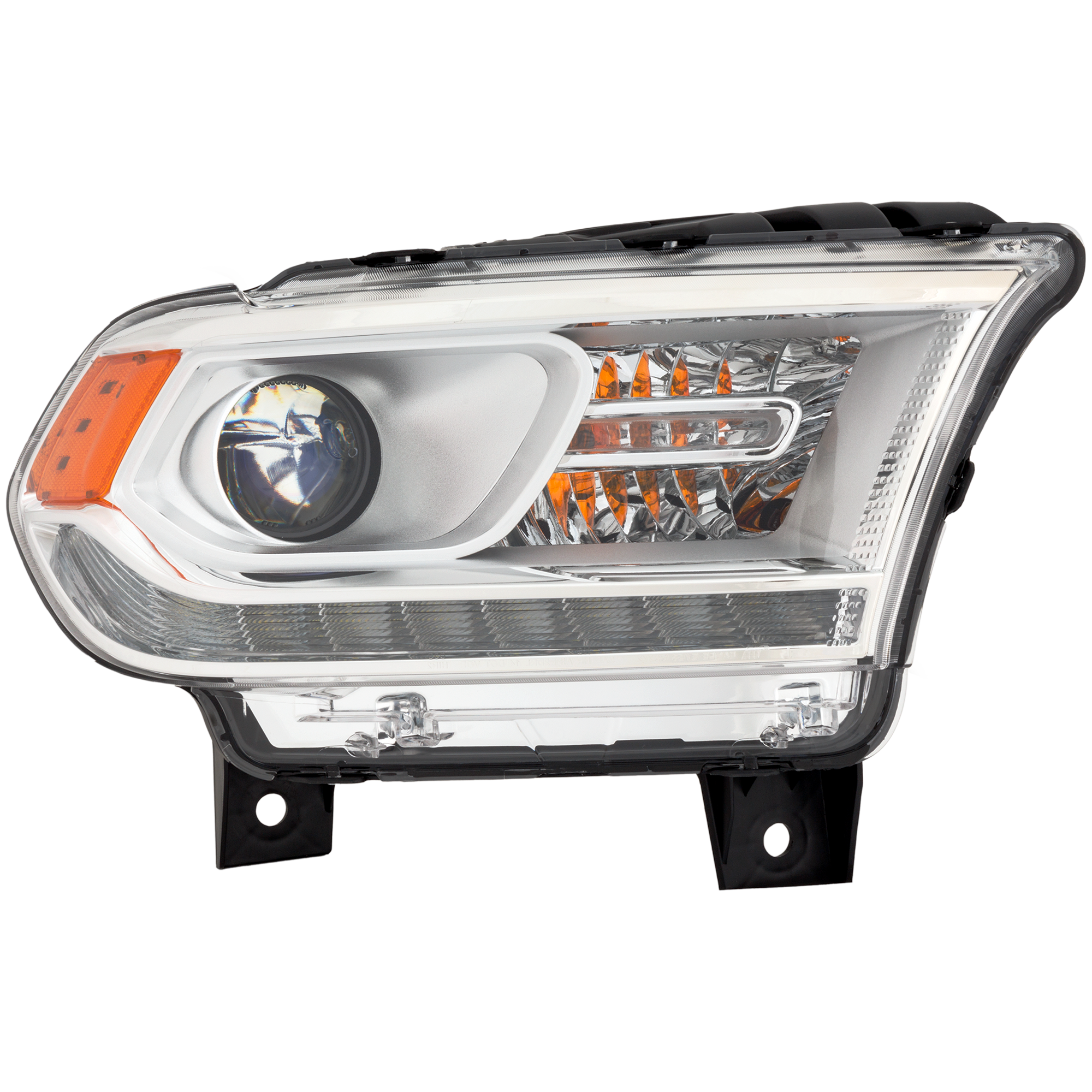 AM DURANGO 14-15 HEAD LAMP RH Assembly Halogen Chrome Interior w Daytime Running Light SXT GT Models SKU REPD100175 Partslink CH2503257 OEM 68184822AL 68184822AH