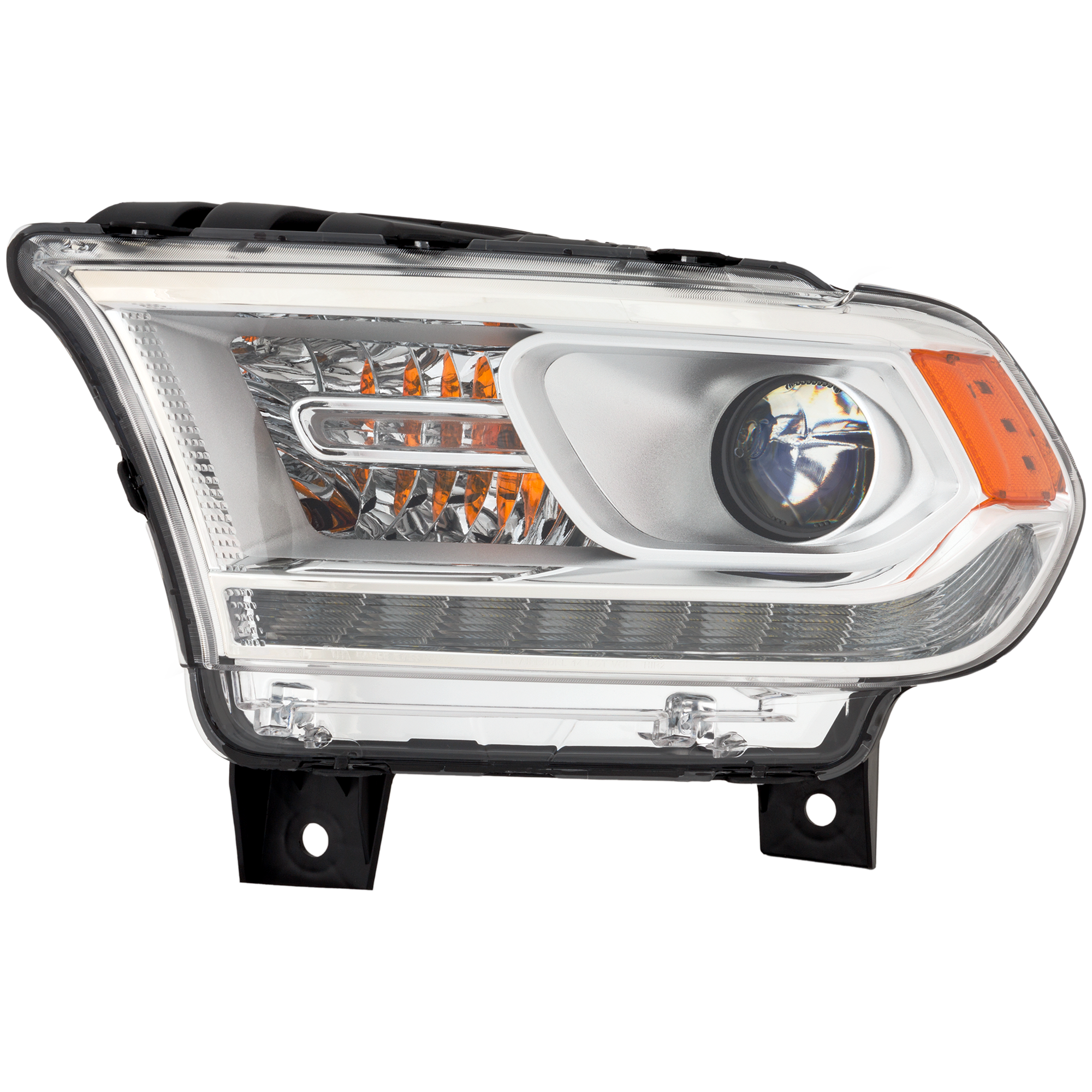 AM DURANGO 14-15 HEAD LAMP LH Assembly Halogen Chrome Interior w Daytime Running Light SXT GT Models SKU REPD100176 Partslink CH2502257 OEM 68184823AL 68184823AH