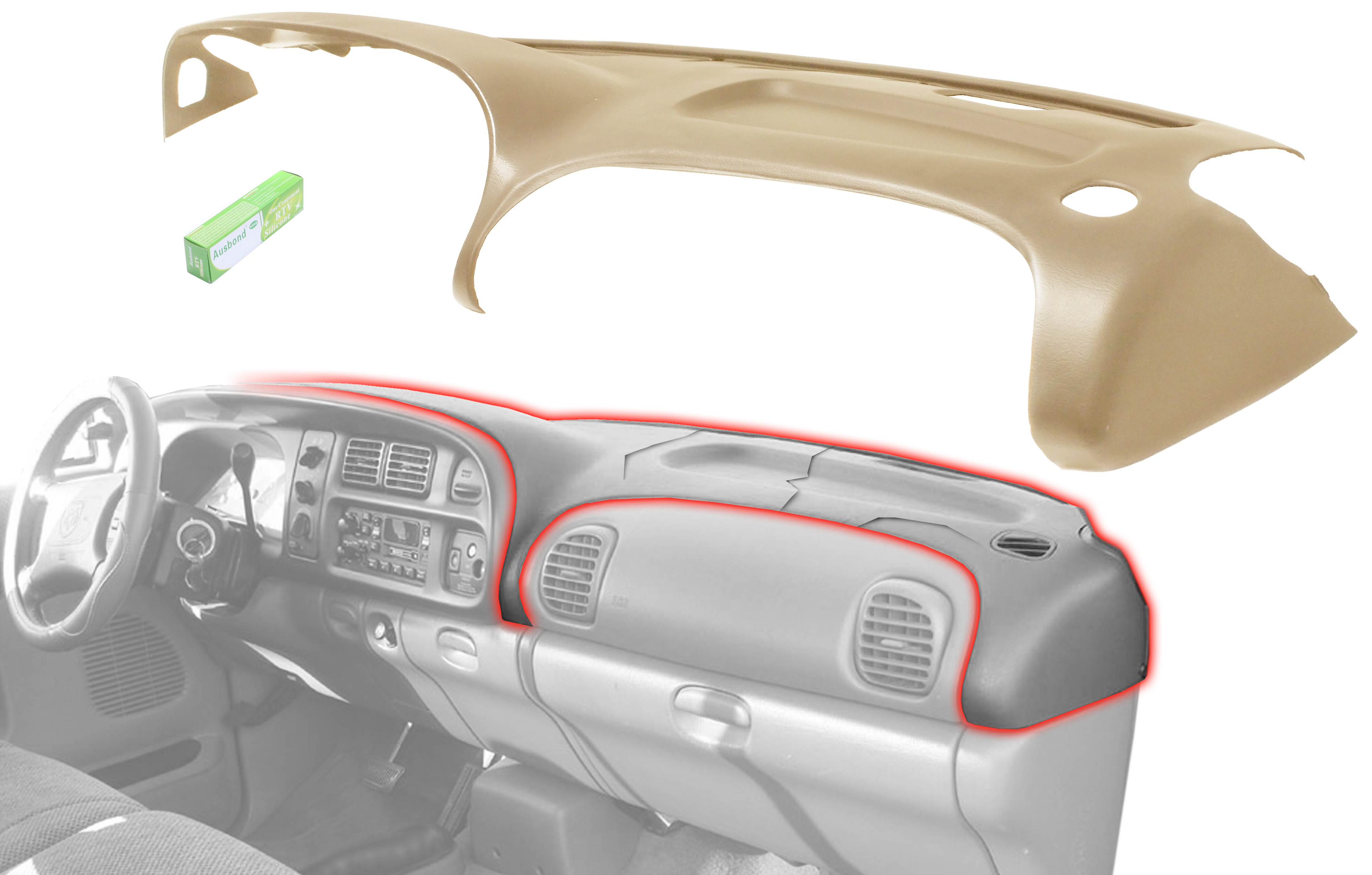 AM DODGE FULL SIZE P U 98-02 DASH COVER Saddle Tan Hair Cell Texture SKU REPD401103
