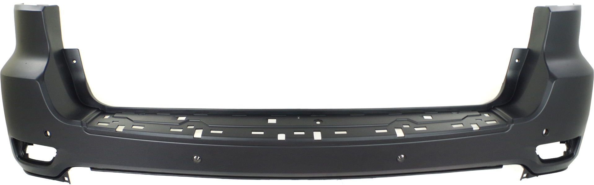 AM GRAND CHEROKEE 14-15 REAR BUMPER COVER Primed w Blind Spot Detection w Parking Aid Sensor Holes w o Park Assist Sensor Holes Laredo Limited Overland SRT CAPA SKU REPD760142PQ Partslink CH1100985C OEM 68214368AC