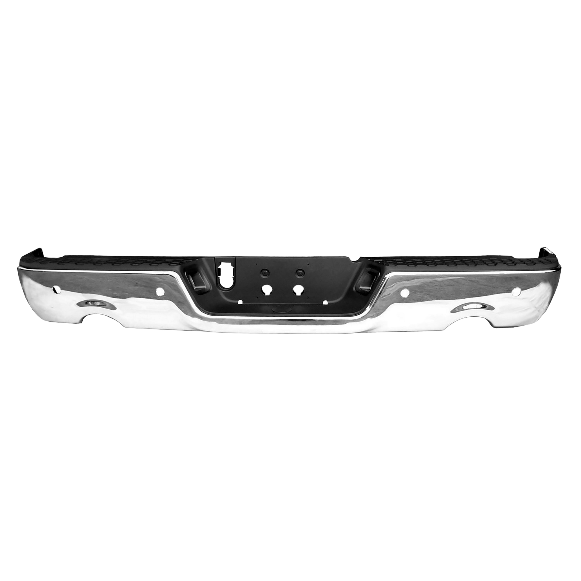 AM RAM 1500-09-18 STEP BUMPER FACE BAR AND PAD w Pad Provision w o Mounting Bracket Chrome w Parking Aid Sensor Holes w Dual Exhaust Holes Includes 19-24-1500 Classic SKU REPD823708 Partslink CH1103119 OEM 68049859AB PFM