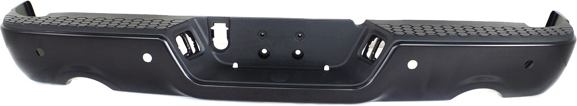 AM RAM 1500-09-18 STEP BUMPER FACE BAR AND PAD w Pad Provision w o Mounting Bracket Painted w Parking Aid Sensor Holes w Dual Exhaust Holes Includes 19-23-1500 Classic SKU REPD825605 Partslink CH1103124 OEM 68049863AB PFM