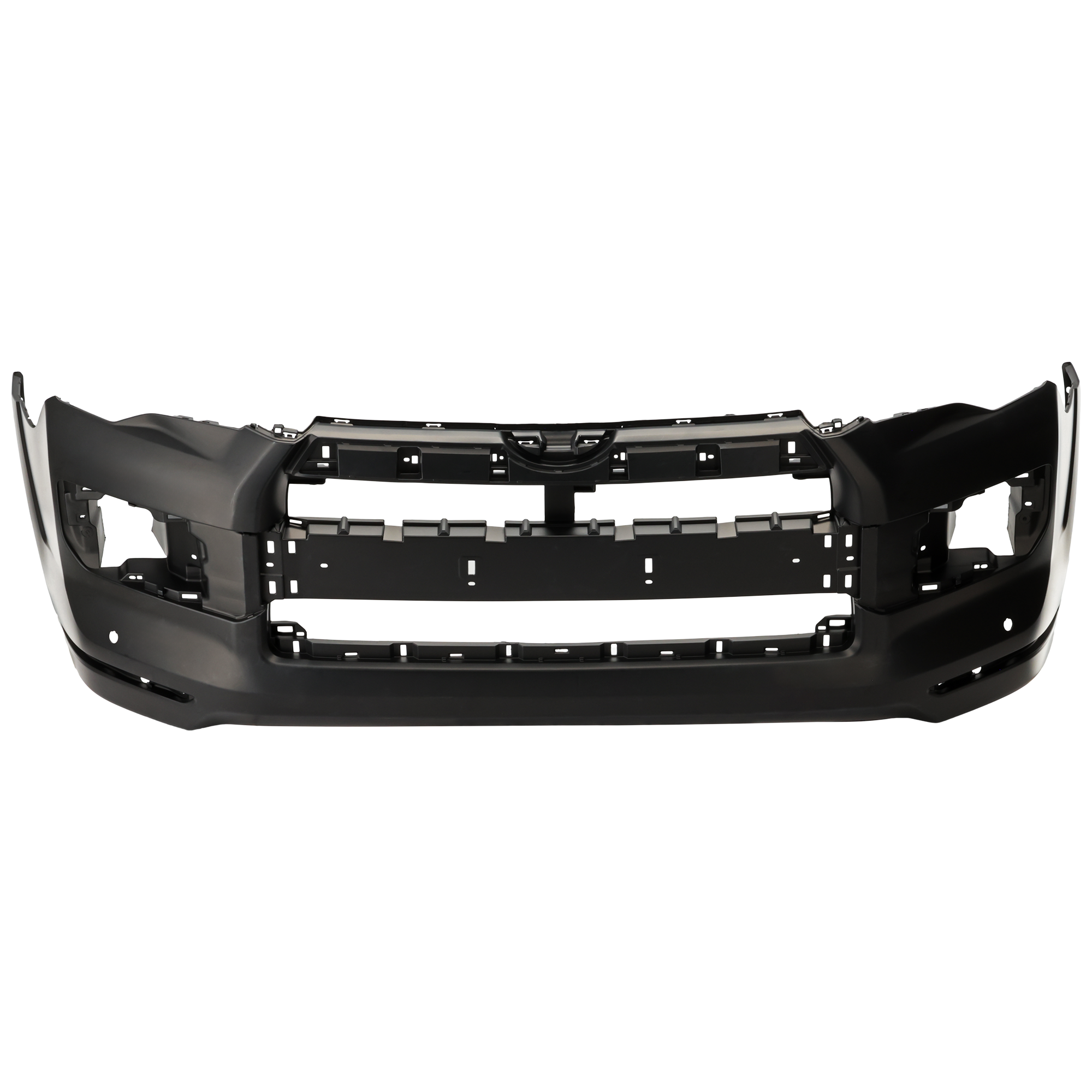 AM 4RUNNER 14-24 FRONT BUMPER COVER Primed w Holes for Chrome Trim CAPA SKU REPF010395PQ Partslink TO1000407C OEM 5211935916-5211935913