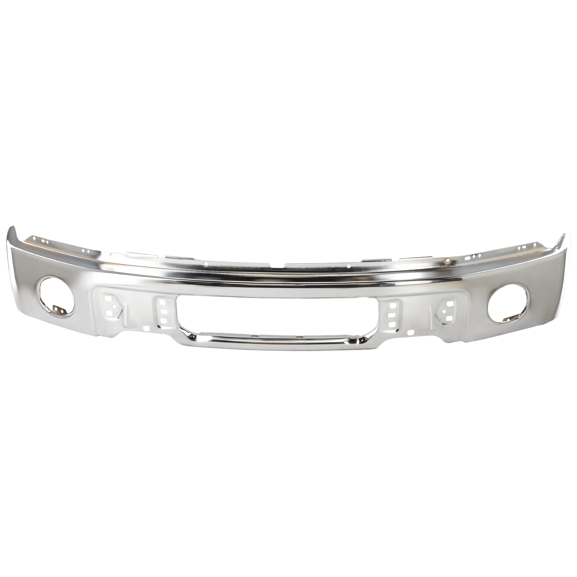 AM F 150-09-14 FRONT BUMPER Face Bar Chrome w Fog Light Holes Exc.Lariat Ltd Ltd Harley D SVT Models SKU REPF010902 Partslink FO1002411 OEM 9L3Z17757B