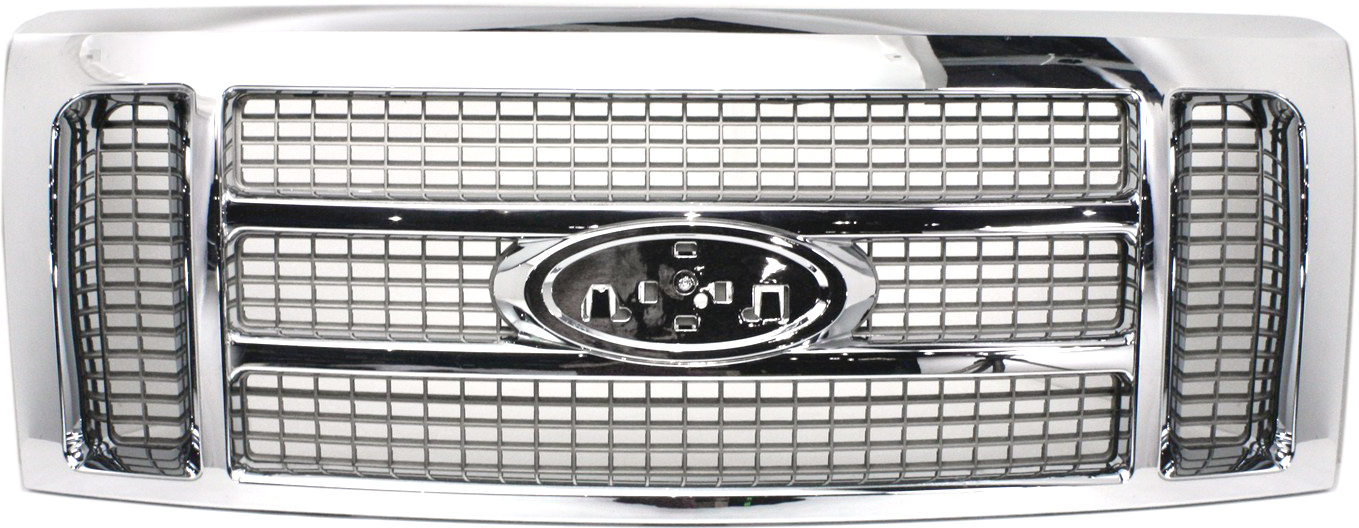 AM F 150-09-12 GRILLE Chrome Shell Painted Gold Insert King Ranch Model SKU REPF070177 Partslink FO1200522 OEM 9L3Z8200FB