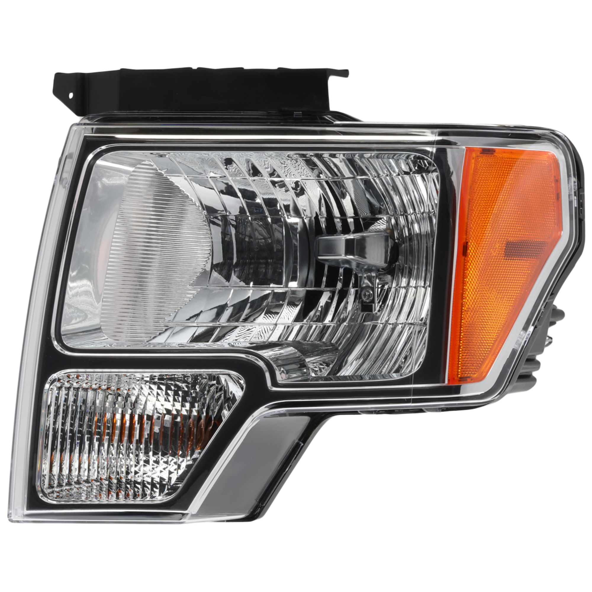 AM F 150-09-14 HEAD LAMP LH Assembly Halogen w Chrome Trim SKU REPF100110 Partslink FO2502287 FO2502289 OEM DL3Z13008B DL3Z13008EC